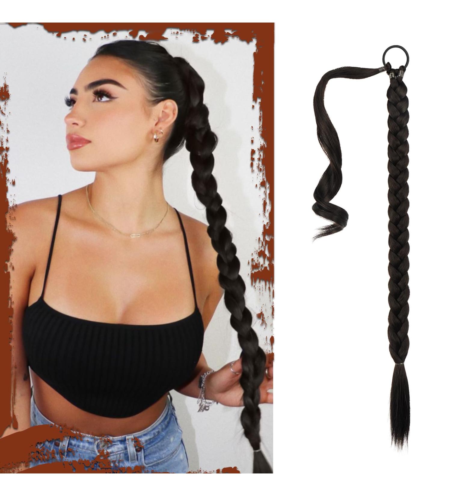 Sofeiyan Long Braid Ponytail Extension with Hair Tie Straight Sleek Wrap Around Hair Extensions Braid Pony Tail Fluffy Natural Soft Synthetic Hairpieces for Women Daily Wear 26 inch-Black Brown 26 Inch (Pack of 1) Black Brown - Buy Online on GoSupps.com
