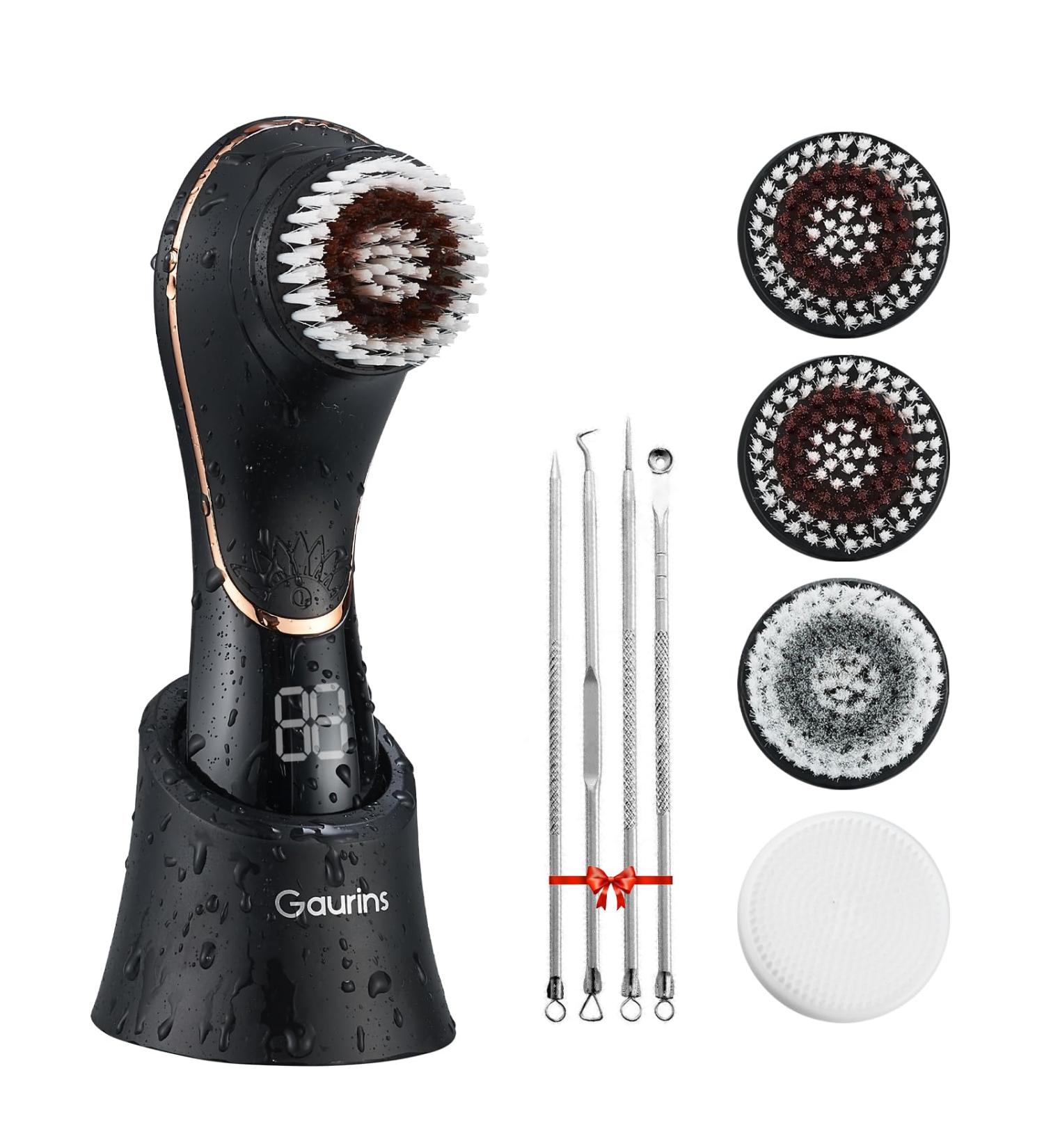 Rechargeable Facial Cleansing Brush - IPX7 Waterproof Exfoliator & Massager | Deep Clean & Remove Blackheads - Black & Rose Gold - Buy Online on GoSupps.com