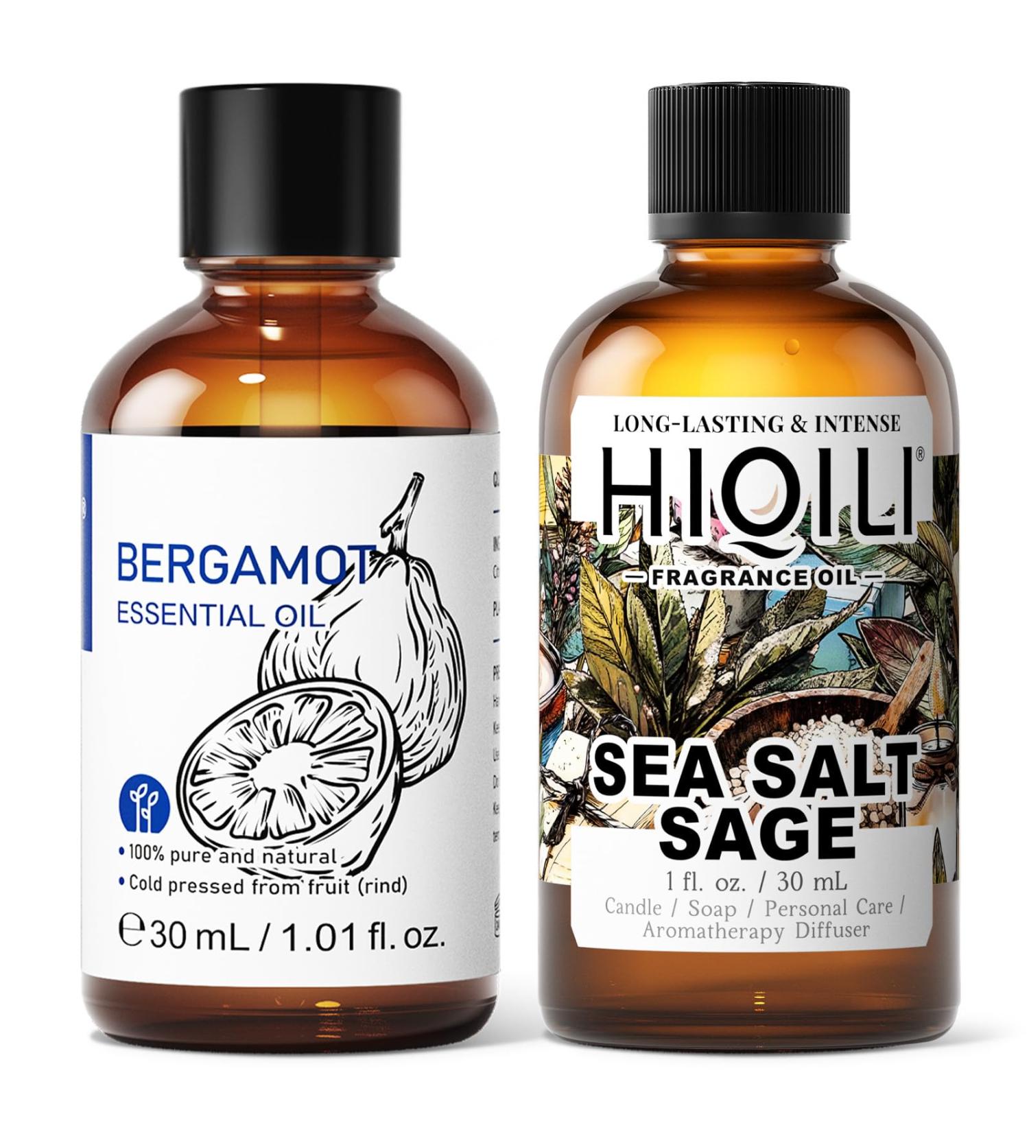 HIQILI 30ML Bergamot Essential Oil & 30ML Sea Salt Sage Fragrance Oil for DIY Diffuser - Buy Online on GoSupps.com