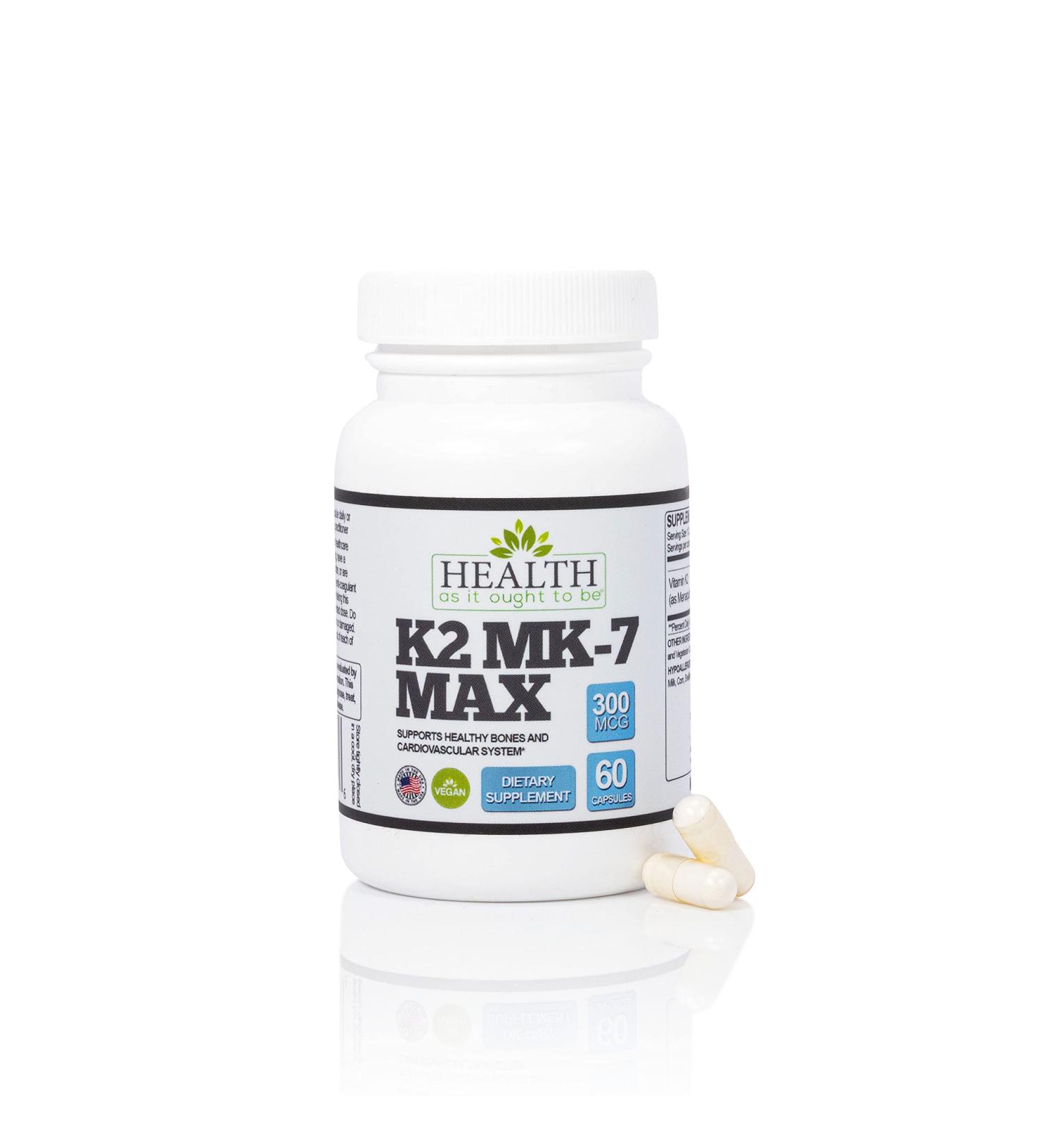 Vitamin K2 MK-7 MAX: 300mcg Extra Strength Capsules, Soy Free | Proven Bioavailability and Safety - Buy Online on GoSupps.com