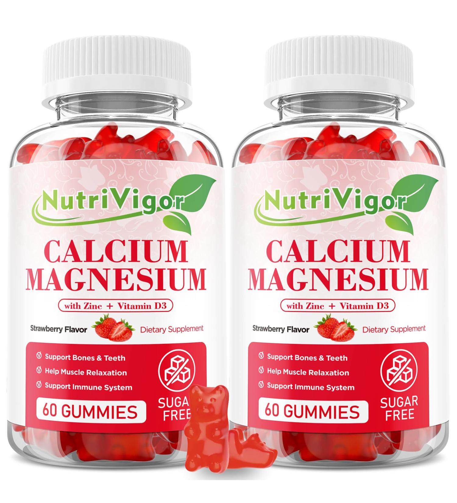 Calcium Magnesium Zinc Gummies with High Absorption Magnesium 300mg Calcium Supplement with D3 for Bone Muscles & Immune Support for Kids & Adults Strawberry Flavor 120 Count 60 Count (Pack of 2) - Buy Online on GoSupps.com