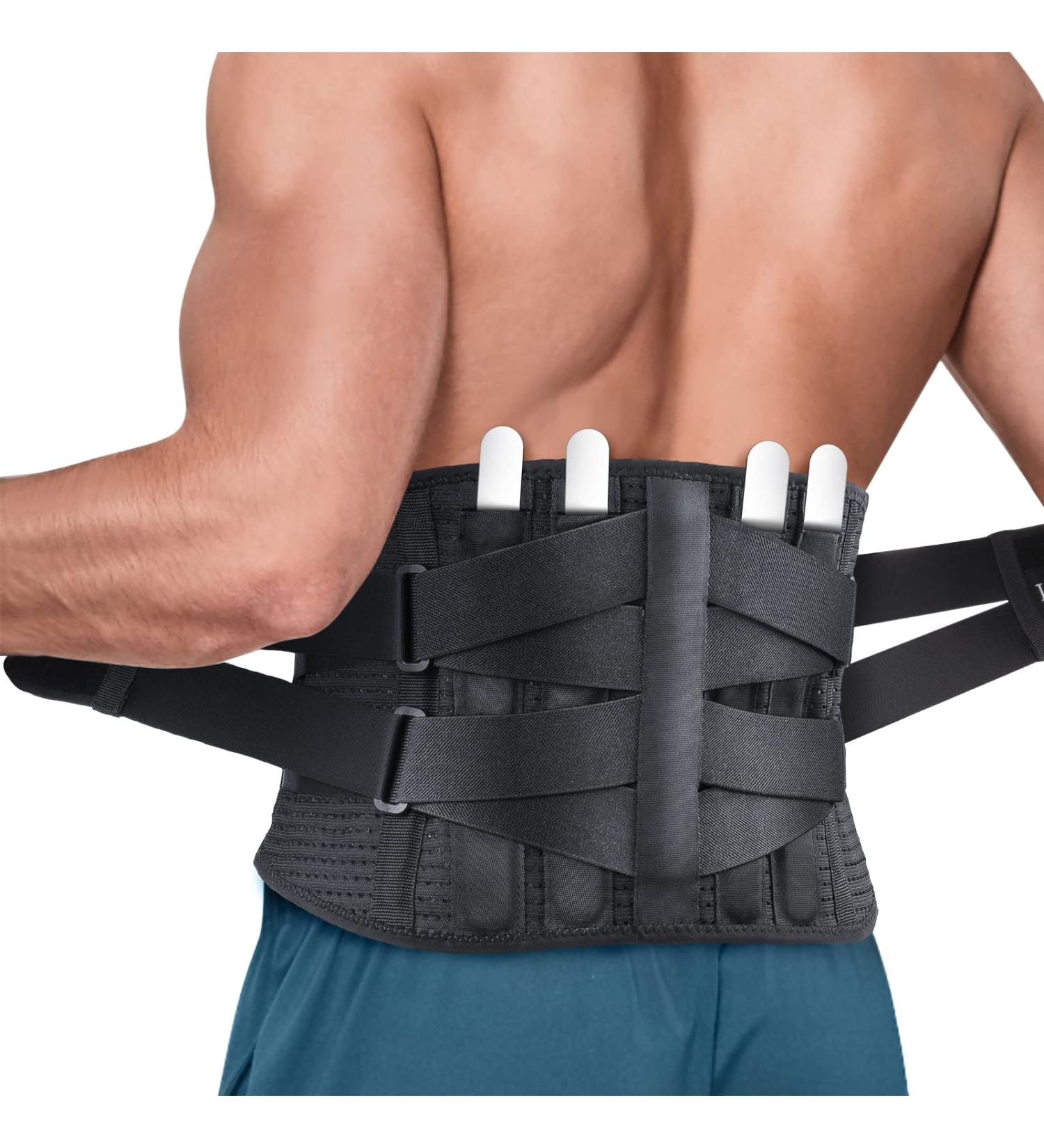 Lumbar Support Back Brace for Men and Women - Relief from Lower Back Pain, Herniated Disc, Sciatica, Scoliosis - Max Support with Steel Stays - Ideal for Heavy Lifting - Size L(42.3-57) - Buy Online on GoSupps.com