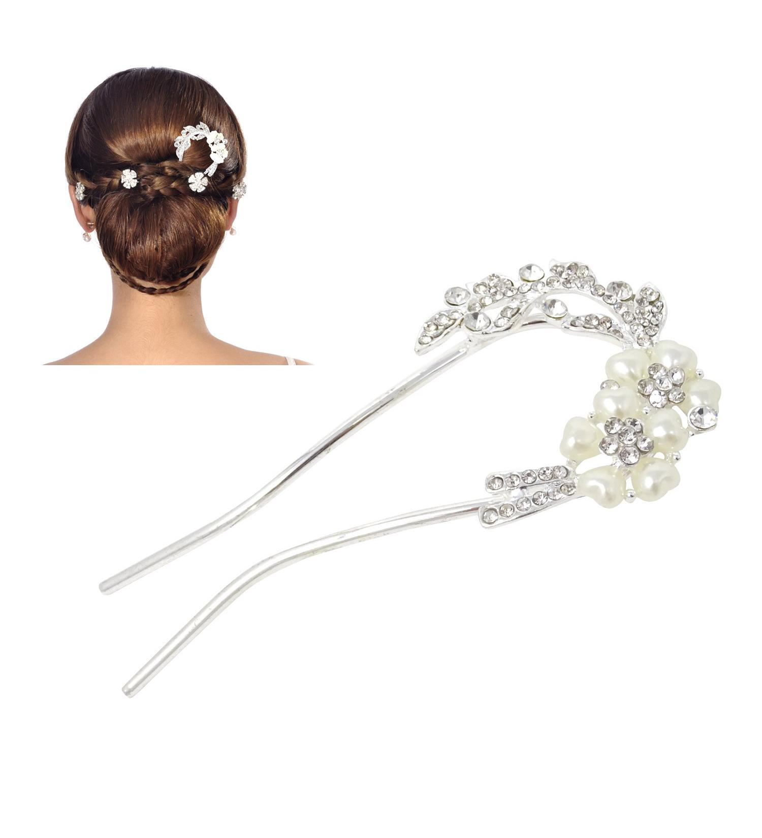 Honbay Korean Fashion U-shaped Crystal Rhinestone Pearl Hairpin Hair Accessory - Buy Online on GoSupps.com