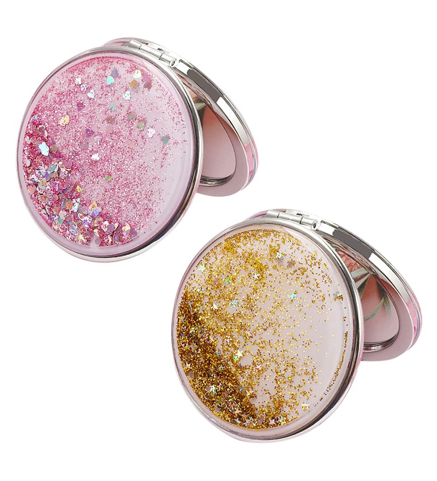 Nifocc Round Pocket Mirror - Mini Makeup Mirror Set for Women & Girls | 2 Pcs Gold & Pink - Travel-friendly Mirror - Buy Online on GoSupps.com