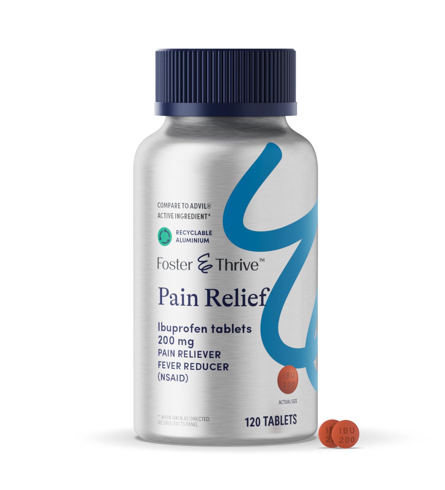 Foster & Thrive Ibuprofen 200mg Tablets for Joint Knee Arthritis and Back Pain Relief Fever Reducer Alleviates Body Aches and Headaches NSAID 120 Coated Tablets - Buy Online on GoSupps.com