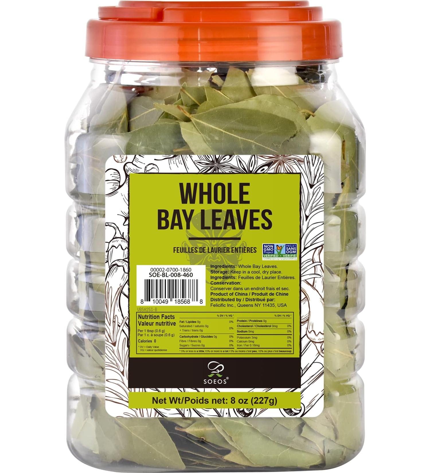 Soeos Feuilles de laurier 227 g sans OGM feuille de laurier s ch e fra chement emball e pour garder au frais herbes de laurier pour la cuisson feuilles de laurier s ch es 8 oz (227 g) - Buy Online on GoSupps.com