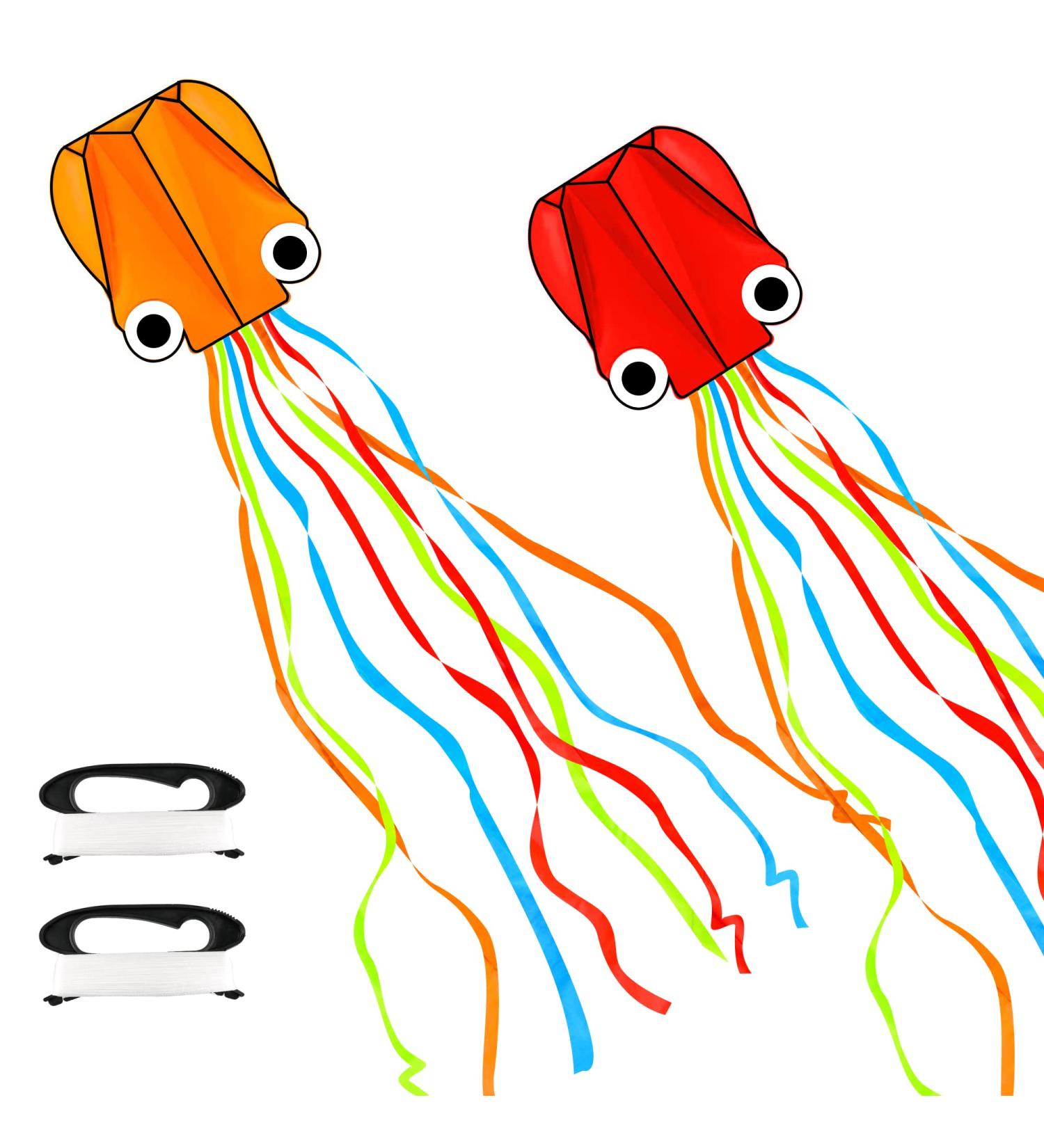 YSBER 2 Pack Large Octopus Kites - 3.8ftx2.3ft 3D Mollusc Octopus Kite with 157 Inch Colorful Tail - Easy Flyer Kite for Children and Adults - Outdoor Beach Park Kite in Red+Orange - Buy Online on GoSupps.com