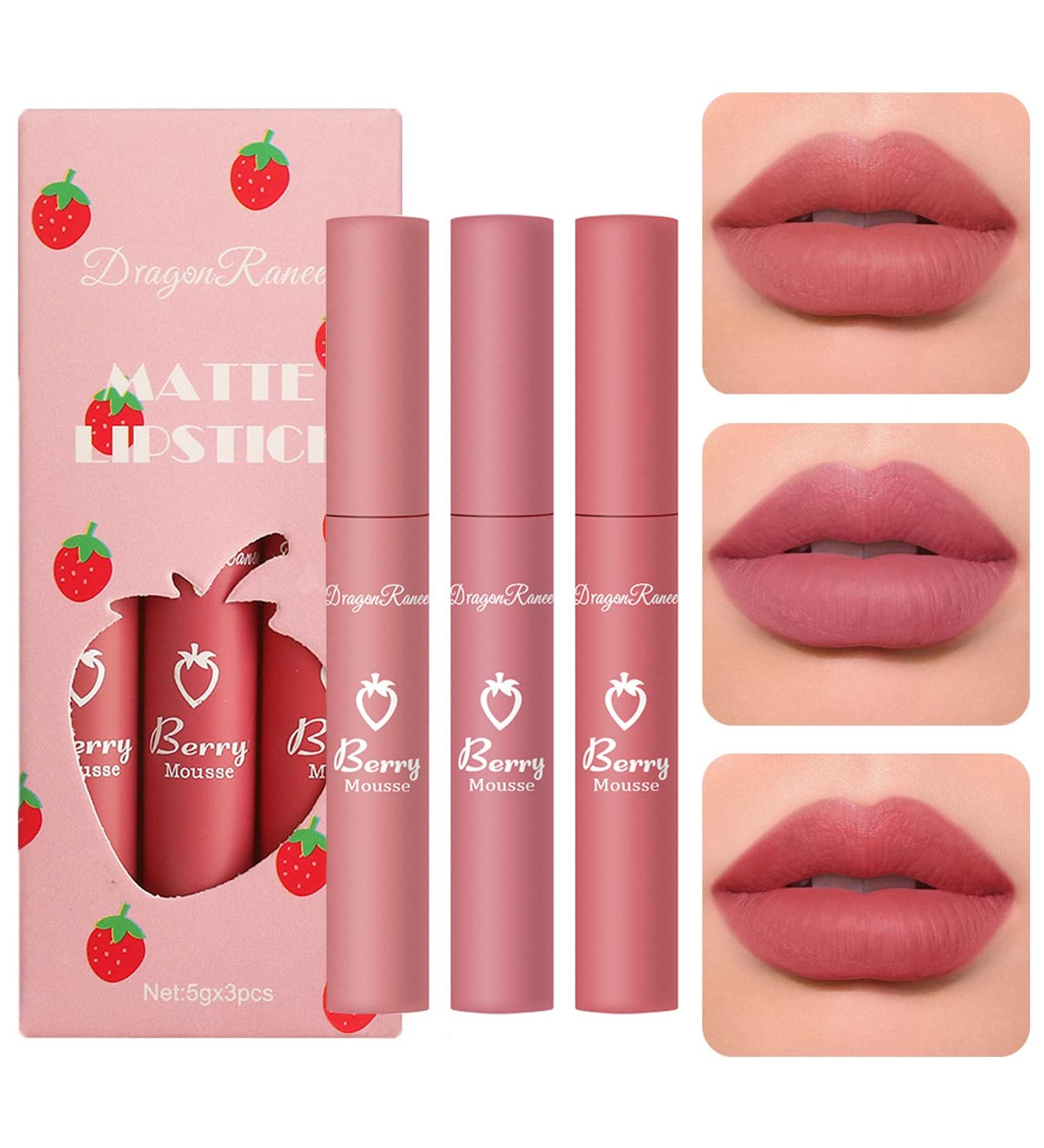 3 Piece Natural Nude Matte Lipstick Set - Long Lasting, Waterproof & Moisturizing - Perfect for Women's Makeup - Set C - Buy Online on GoSupps.com