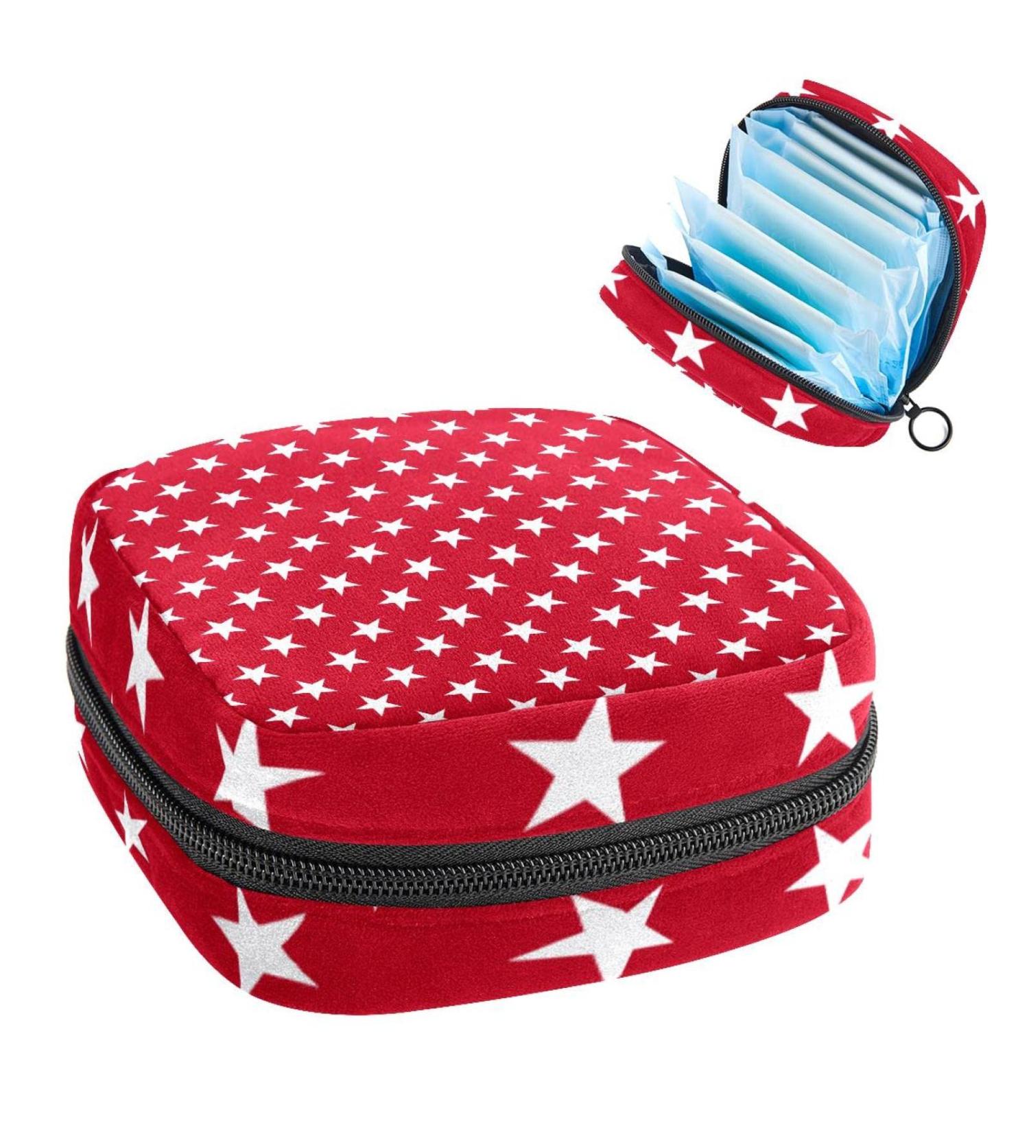 Anna Cowper White Stars on Red Background Menstrual Cup Storage Bag - Portable Period Pouch for Women & Girls - 1Pc Multi-colored - Buy Online on GoSupps.com