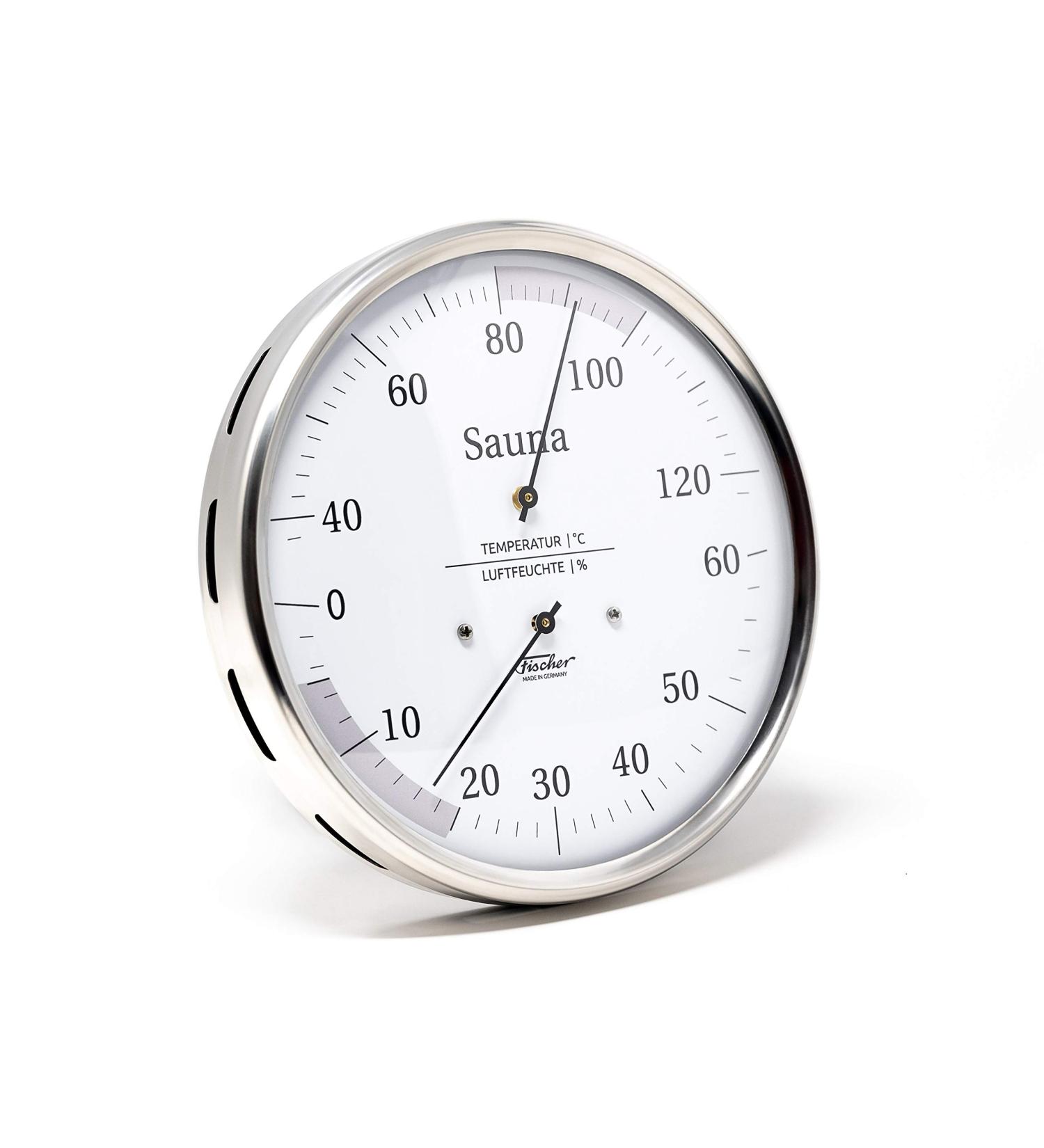 Fischer 194.01 Sauna Thermohygrometer - 130mm Hair Hygrometer & Bimetal Thermometer | Stainless Steel | Made in Germany | International Shipping - Buy Online on GoSupps.com