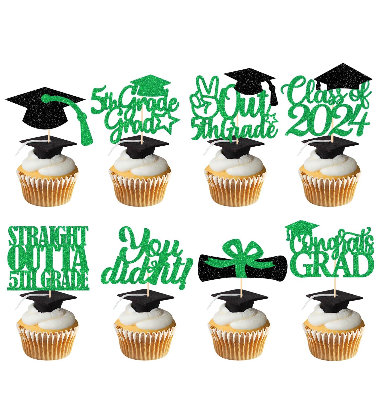 5th Grade Graduation Cupcake Toppers Green Glitter 5th Grade Graduation Party Decorations 2023 Boy Girl Kids Fifth Grade Graduation Party Decorations Supplies - Buy Online on GoSupps.com