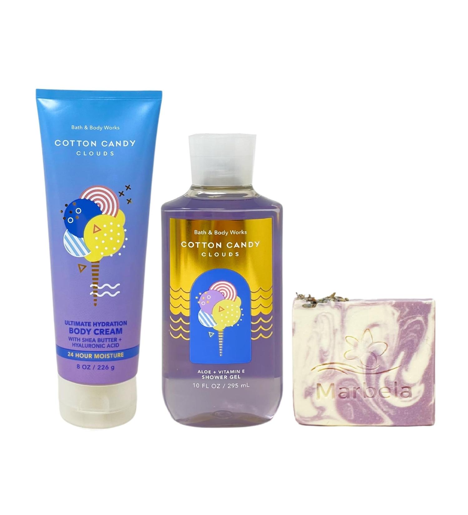 Bath & Body Works Cotton Candy Clouds Body Cream and Shower Gel Bundle with a Lavender Dream Bar Soap - Full Size - Buy Online on GoSupps.com