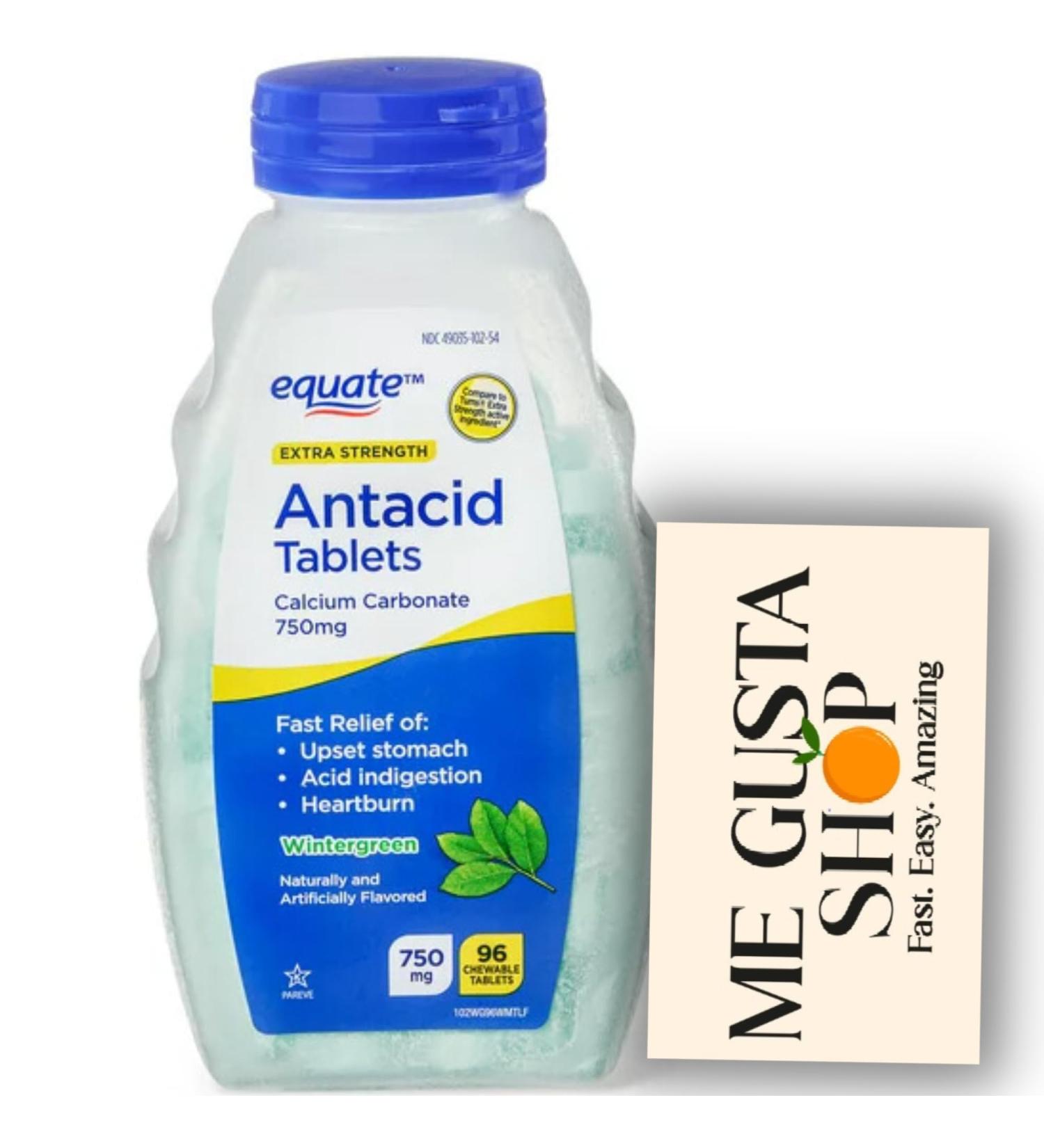 Equate Extra Strength Antacid Chewable Wintergreen Tablets 750 mg 96 Ct Pack of 01 Includes me Gusta Sticker - Buy Online on GoSupps.com
