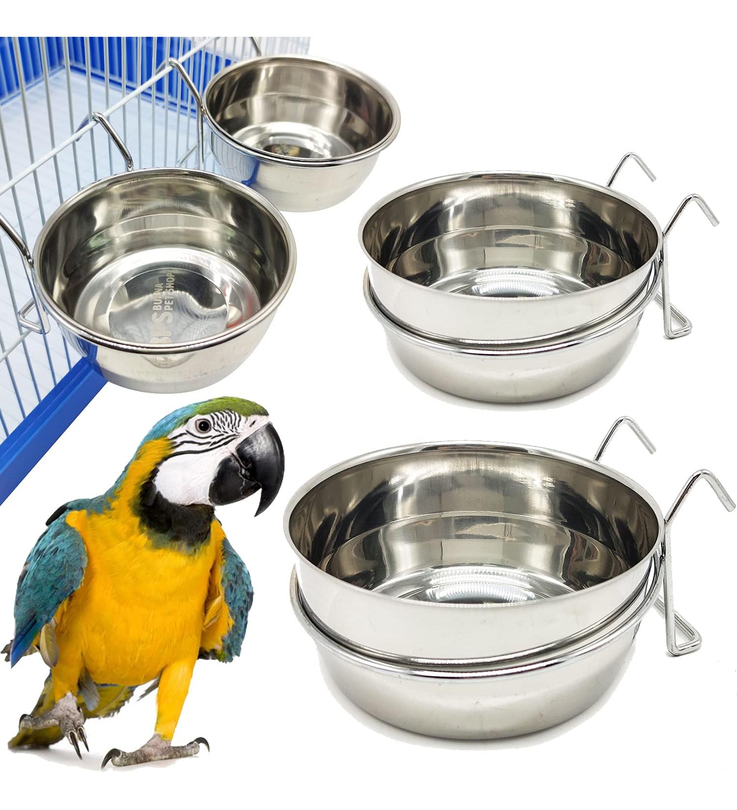 Buy 2 Stainless Steel Food Bowls for Parrot Cages | Hanging Feeders with Hooks | 4 Sizes - Perfect for Birds & Small Dogs (BPS-1130 x 2) - Buy Online on GoSupps.com