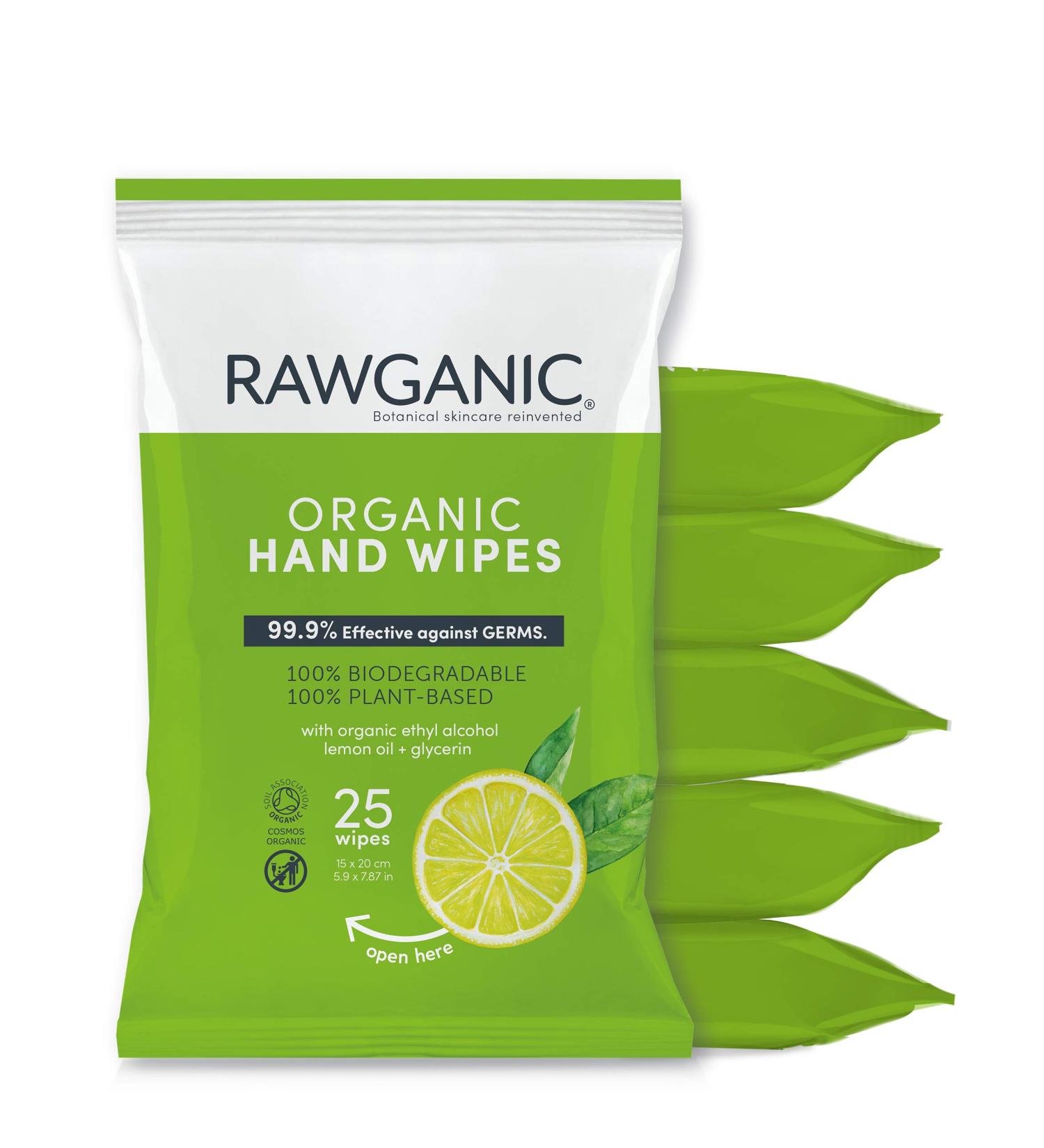 Rawganic Organic Cotton Hand Wipes - 6 Packs, 150 Count with Glycerin and Lemon Oil - Buy Online on GoSupps.com