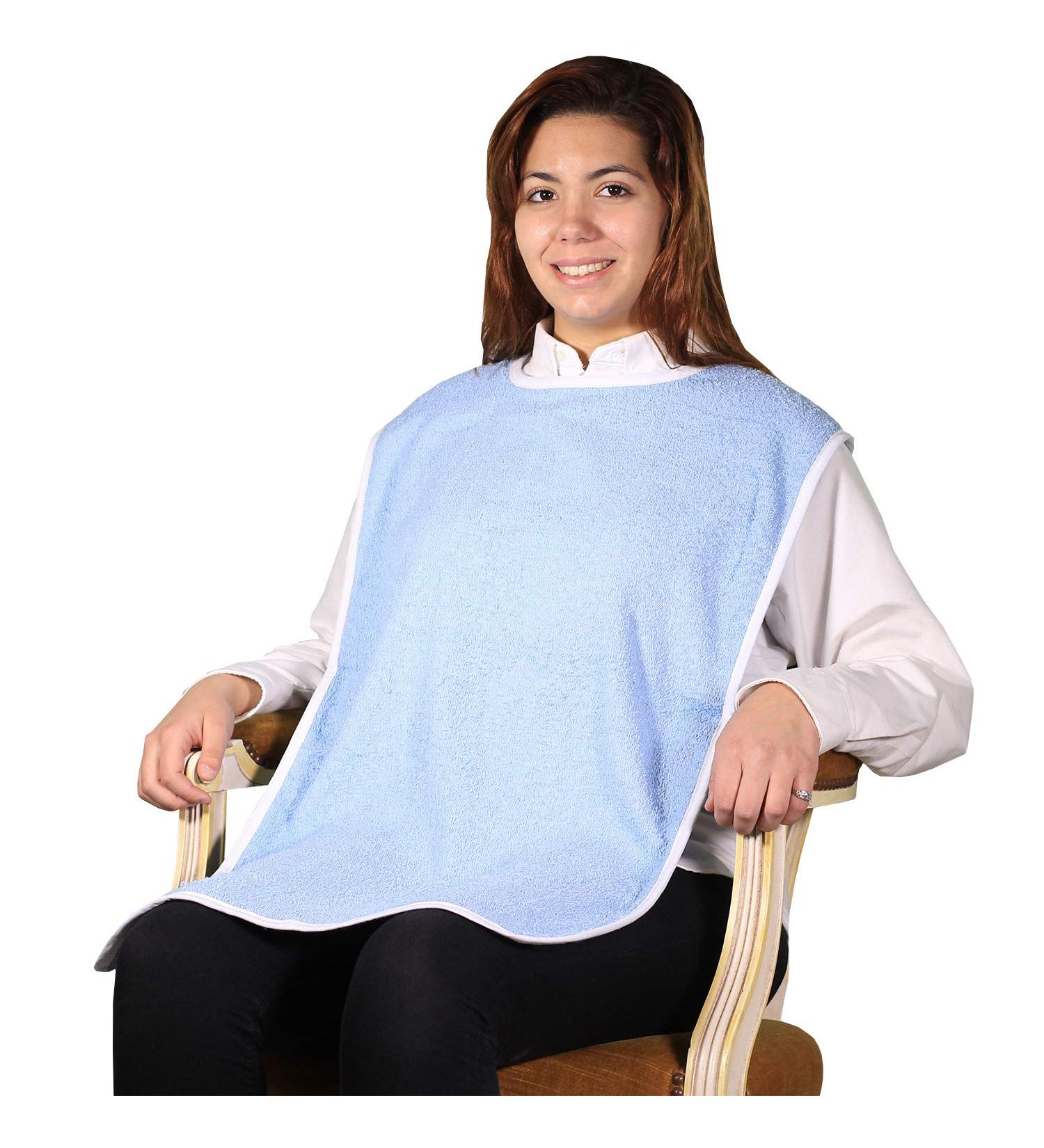 Terry Cloth Adult Bib with Velcro Closure - 3 Pack (Blue)