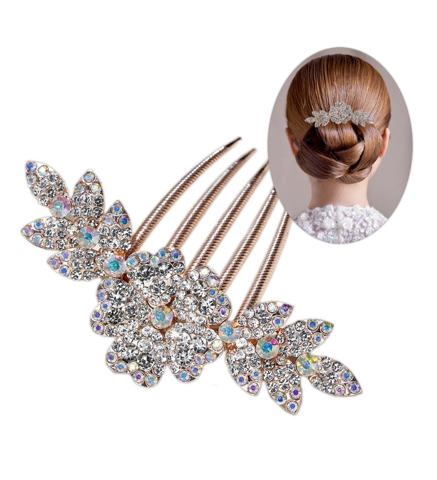 Bridal Bride Hair Accessories Flower Alloy Leaf Hair Pin Wedding Hair Piece Pins for Women Mother of Bride Handmade Comb Multicolored Hair Accessories for Wedding and Party - Buy Online on GoSupps.com