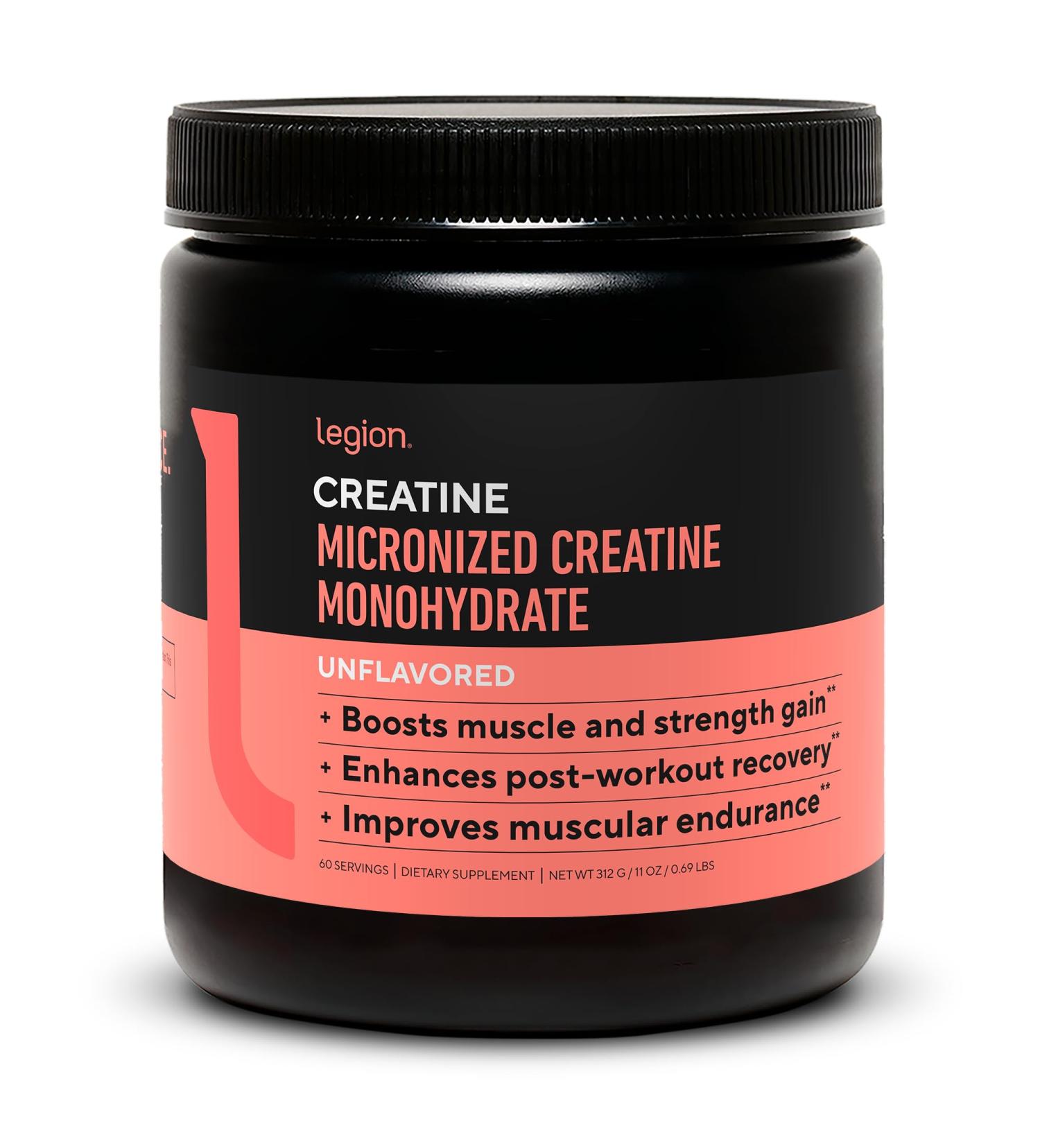 LEGION Micronized Creatine Monohydrate - Clean Creatine Powder for Muscle Gain & Recovery | 60 Servings Unflavored Maximum Absorption - Buy Online on GoSupps.com