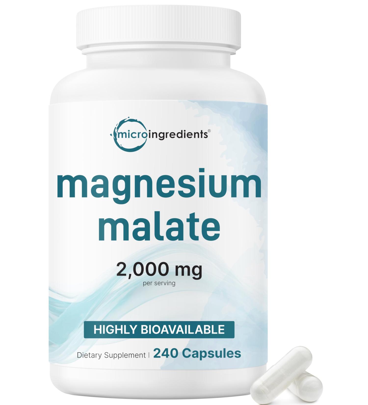 Magnesium Malate 2 000mg 240 Capsules | Magnesium Supplement with Elemental Form | Chelated Mineral Supplements | Non-GMO Gluten Free - Buy Online on GoSupps.com