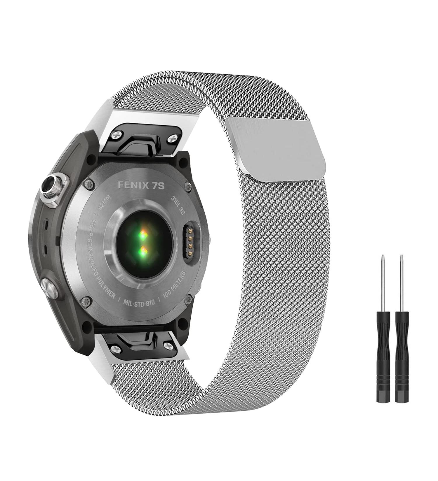 ZOROLL Quickfit 20mm Stainless Steel Bracelet for Garmin Fenix 7S 6S 6S Pro 5S & 5S Plus - Silver Mesh Watch Strap Replacement - Buy Online on GoSupps.com