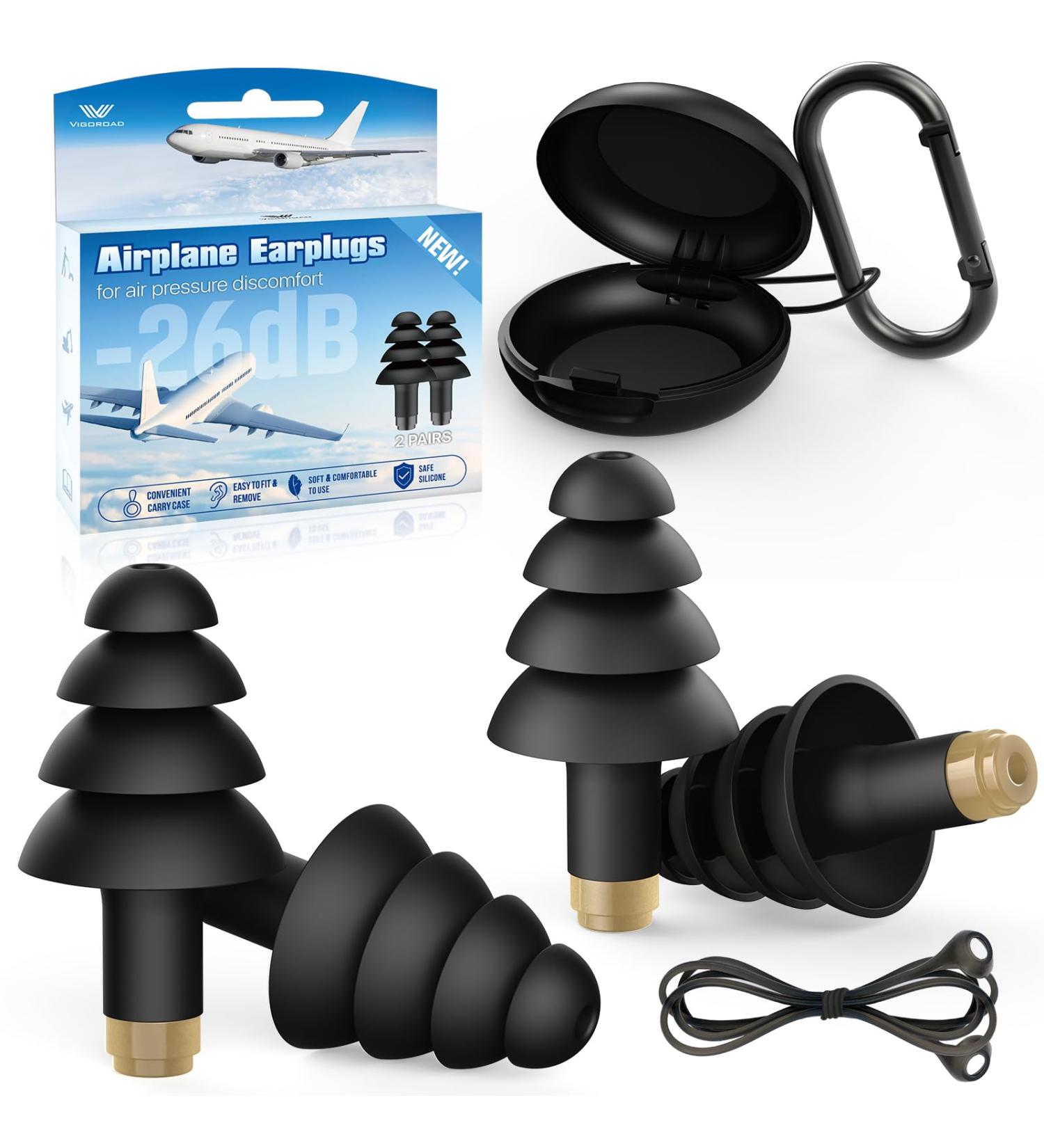 Buy Ear Plugs for Airplane Ear Pressure Relief - Soft Silicone Reusable 26dB 2 Pairs - Ultimate Travel Essentials for Flying - Buy Online on GoSupps.com