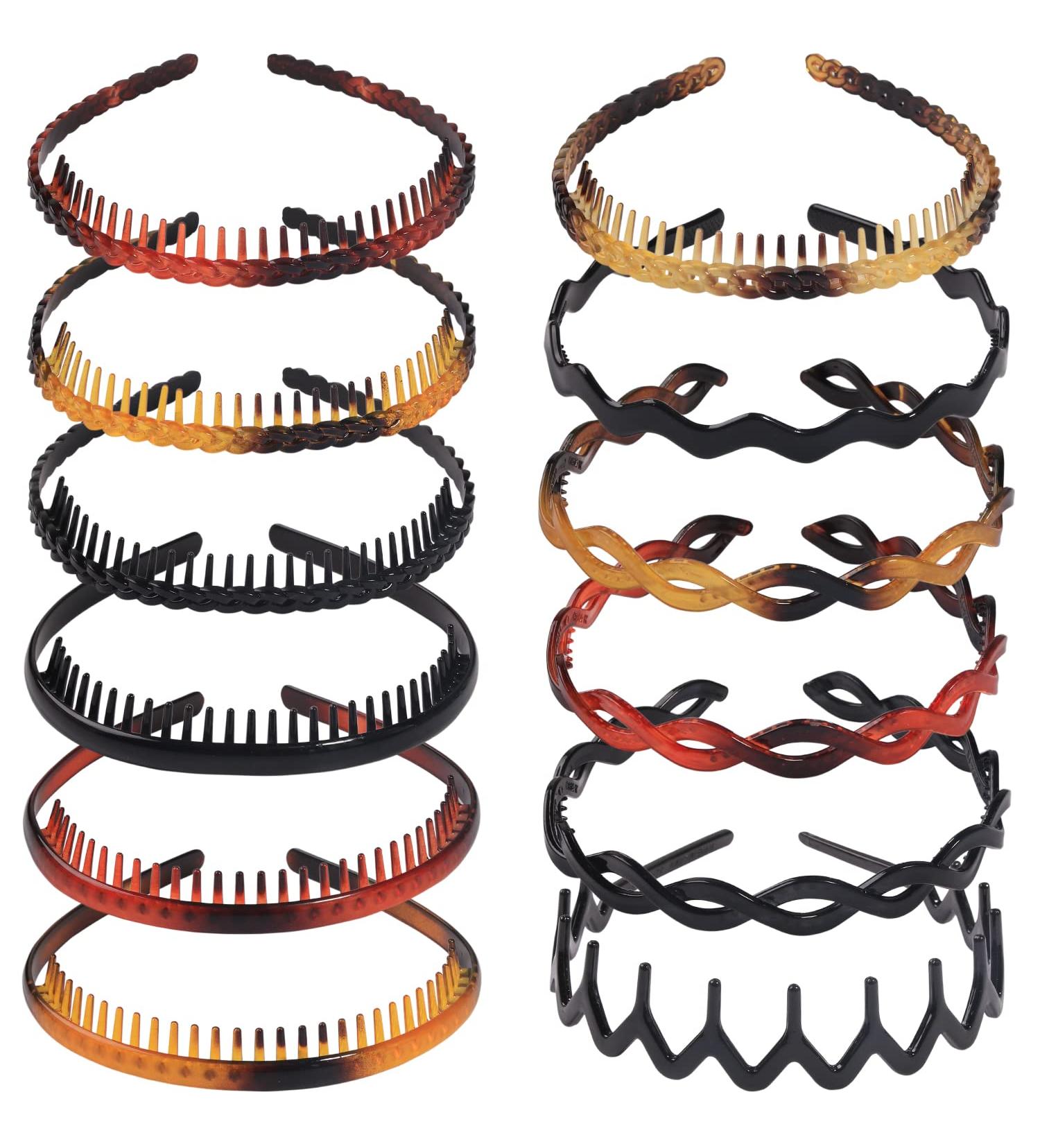 XIMA 12PCS Plastic Hair Comb Headbands for Women - Non slip Braided Thin Hair Band with Teeth - Hair Loops Accessories for Girls - Buy Online on GoSupps.com
