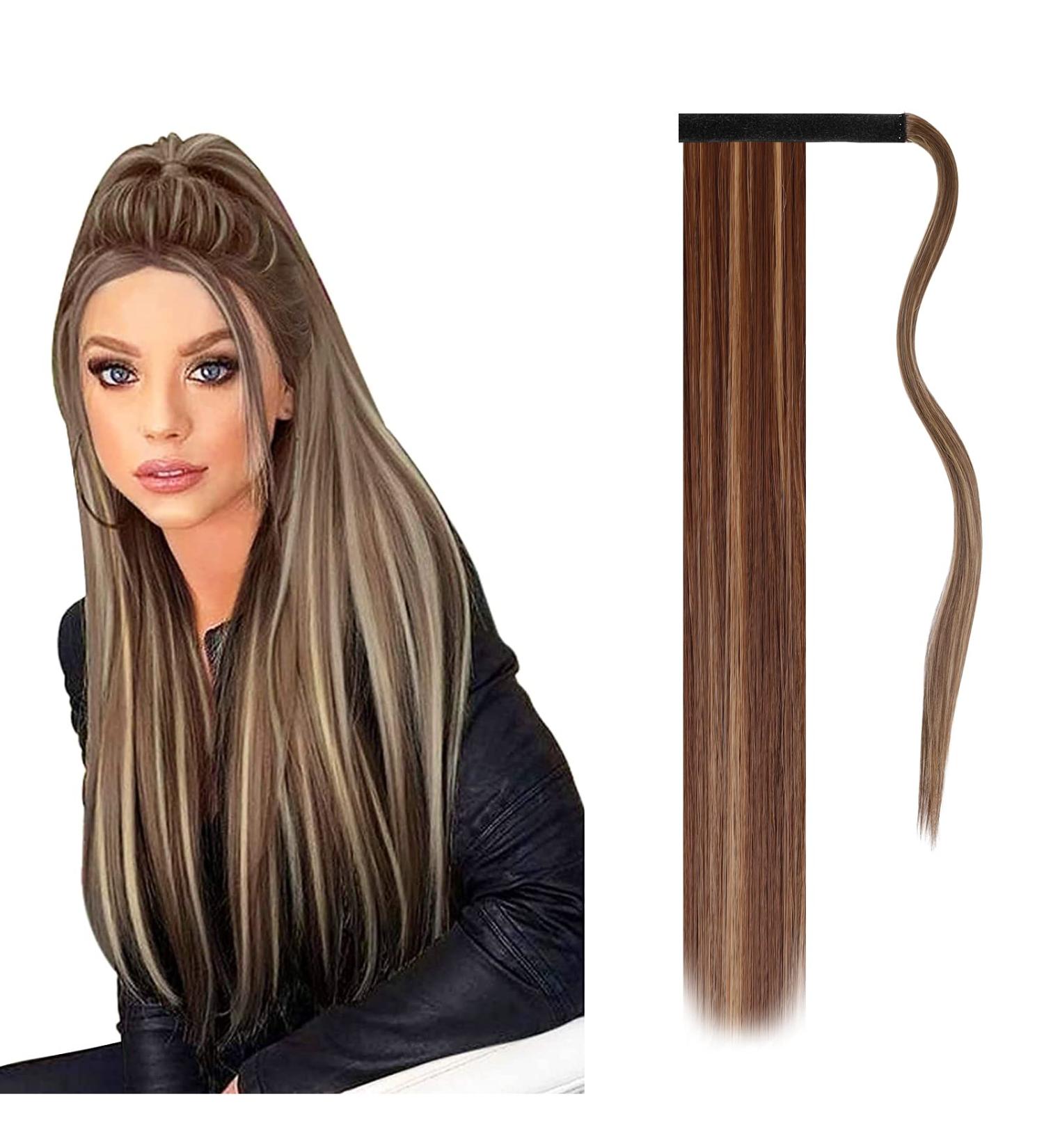 Jjstar 70 cm Synthetic Ponytail Hair Extension for Women | Smooth Braid in Ashy Medium Brown/Ash Blond - International Shipping Available - Buy Online on GoSupps.com
