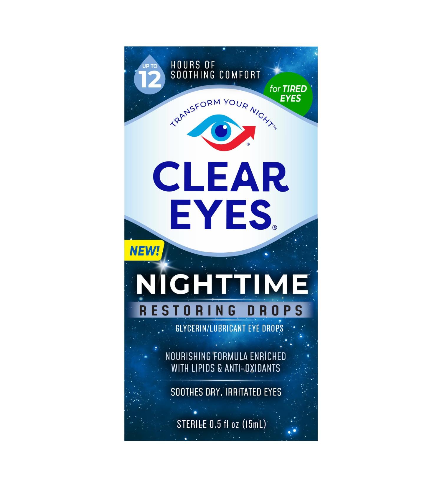 Clear Eyes Nighttime Restoring Eye Drops - 0.5 Fl Oz for Dry Eye Relief - International Shipping Available - Buy Online on GoSupps.com