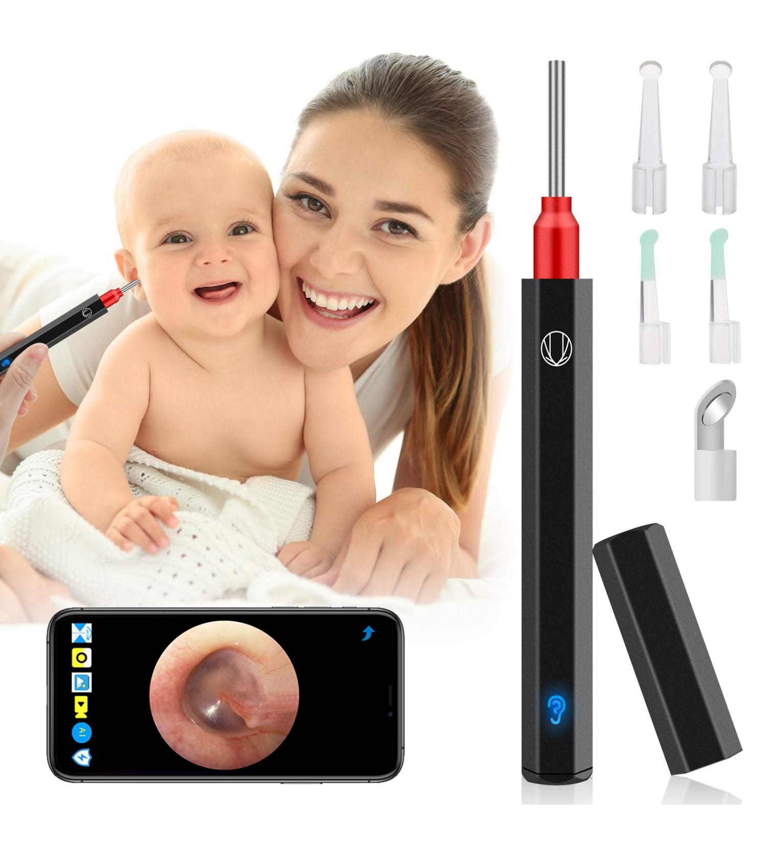 Urbesty Earwax Removal Camera - 1080P HD Wireless Endoscope Kit with Light | Mini Otoscope for Ear Cleaning | Includes Reusable Ear Spoons | Black - Buy Online on GoSupps.com