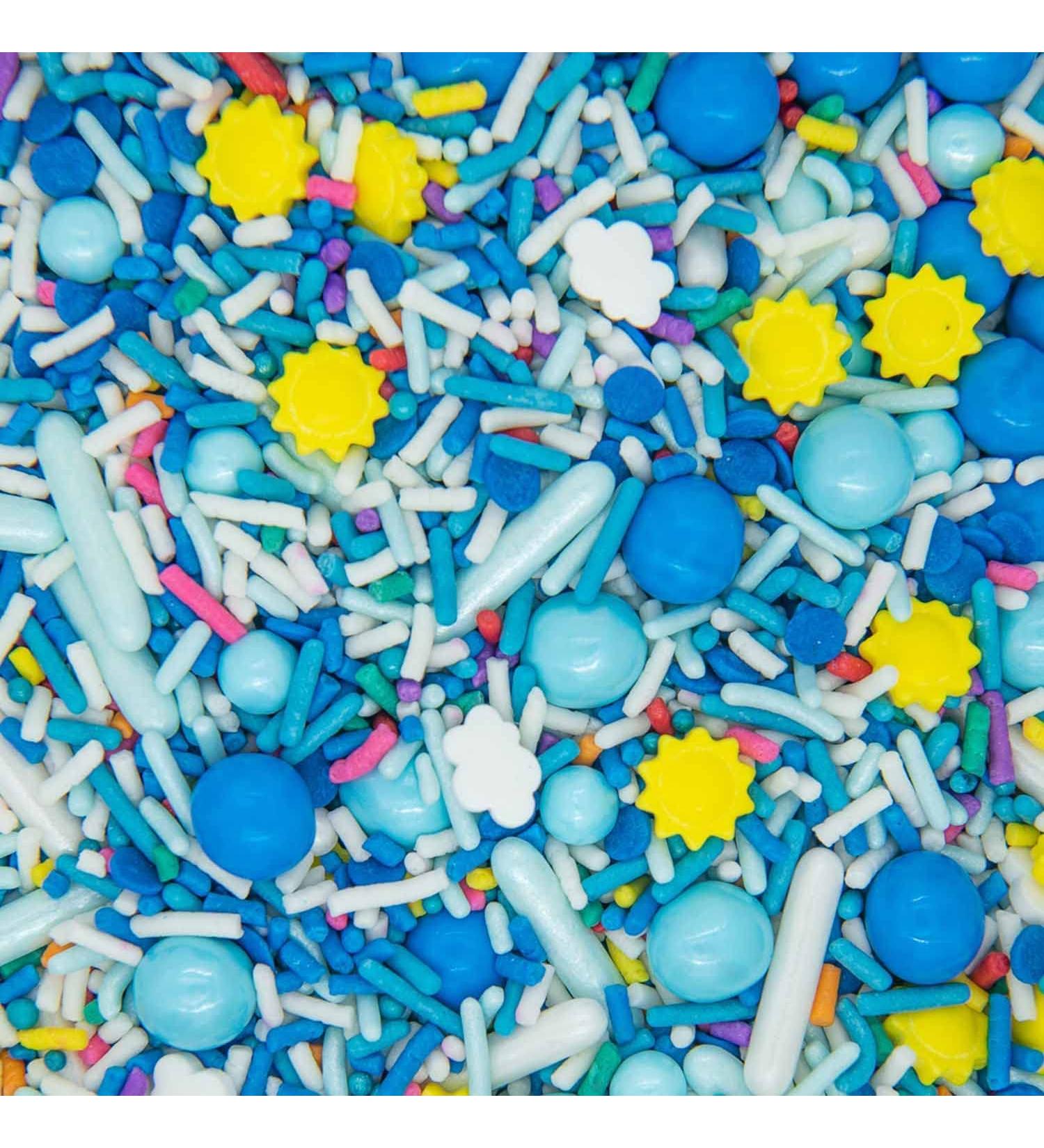 Sprinkles for Cake Cookie Cupcake Decorating and Baking - Summer Cake Decorations Sprinkles and Toppings in Bright Blue Jimmies Yellow Nonpareils and Pink Confetti Quin with Sun Candy Sprinkles Clear Skies - Buy Online on GoSupps.com