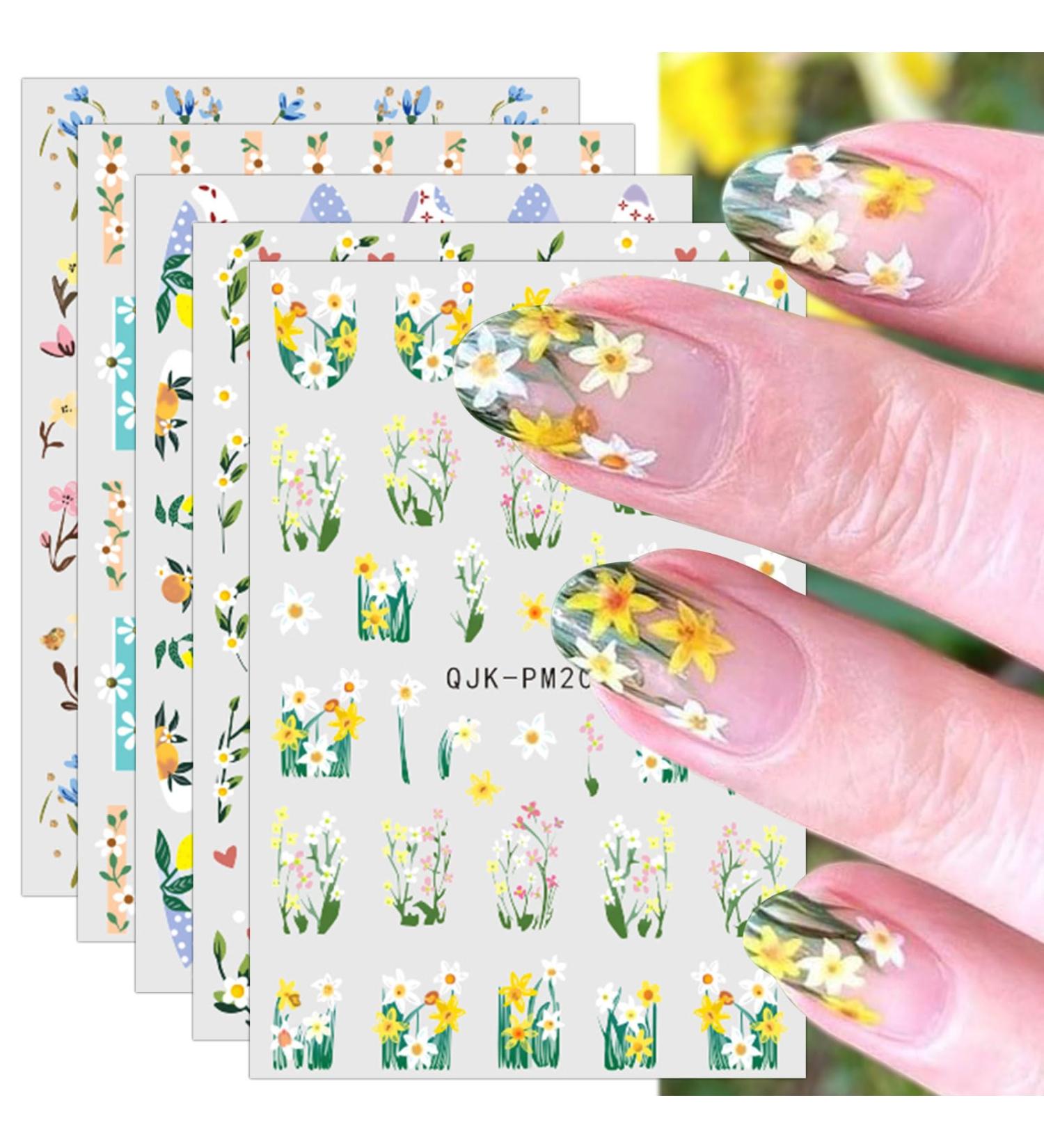 JMEOWIO 10 Sheets Flower Nail Art Stickers Decals Self-Adhesive Spring Floral Summer Colorful Nail Supplies Nail Art Design Decoration Accessories - Buy Online on GoSupps.com