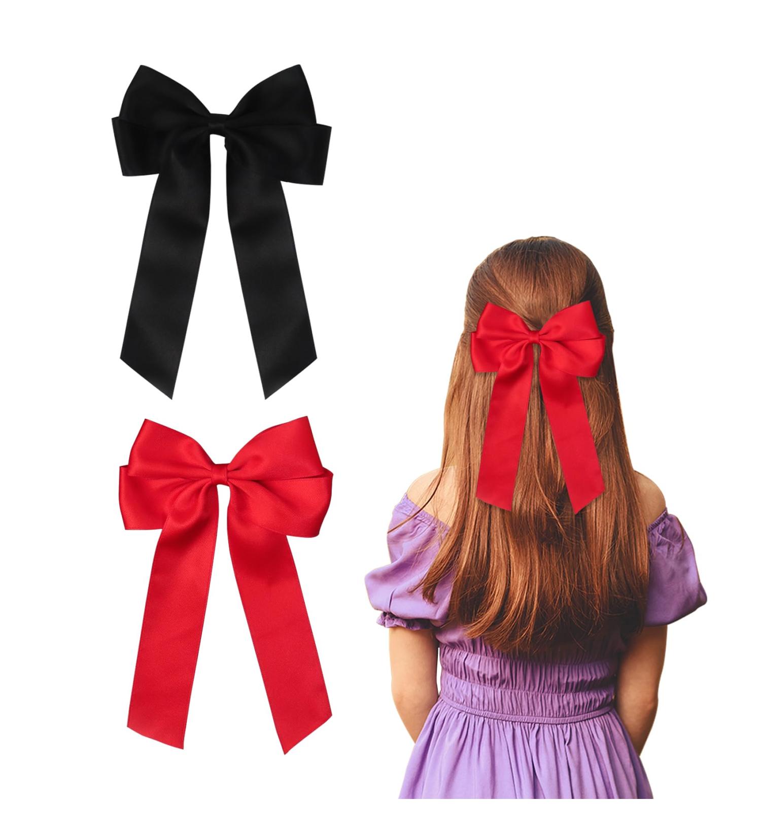 2 Pack Bow Hair Clips Pink Hair Bows for Women Girls Large Bow Clips Hair Barrette Hair Accessories(Black Red) - Buy Online on GoSupps.com