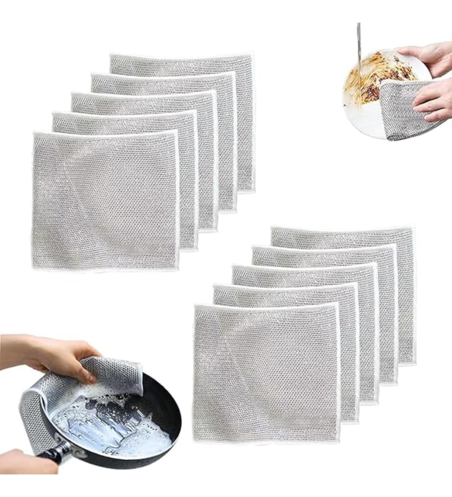 Silver Dish Cloths Multipurpose Wire Dishwashing Rags for Wet and Dry Double Layer Thicken Wire Dishcloth for Cleaning Dishes Remove Stubborn Stains from Dishes Pots Grills Stoves (5pcs) - Buy Online on GoSupps.com