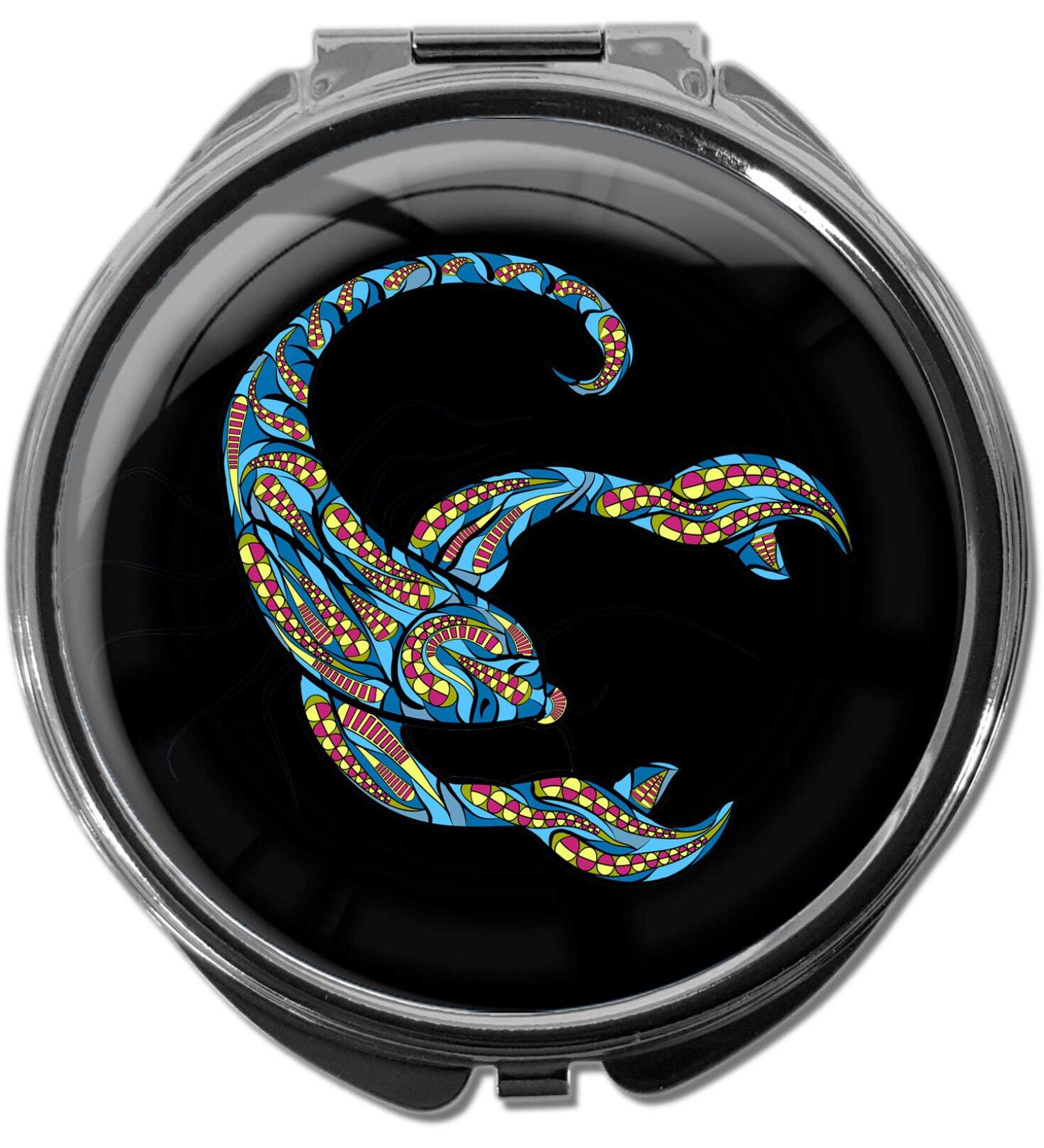 Zodiac Sign Scorpio Metal Pill Box with Mirror - Round 3 Compartments | Durable & Stylish Travel Case - Buy Online on GoSupps.com