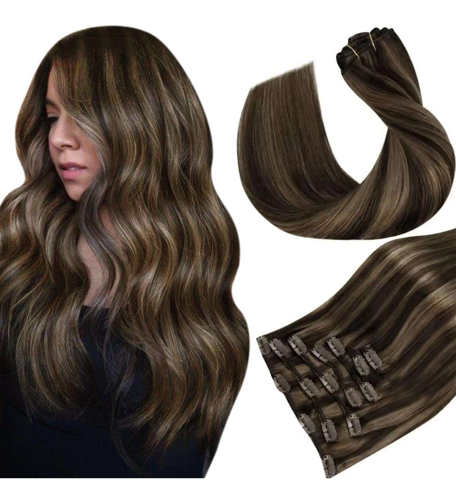 Buy Hetto Clip-In Extensions | Real Remy Hair Smooth Brown Highlights 35 cm 120g - Best Quality International Shipping - Buy Online on GoSupps.com