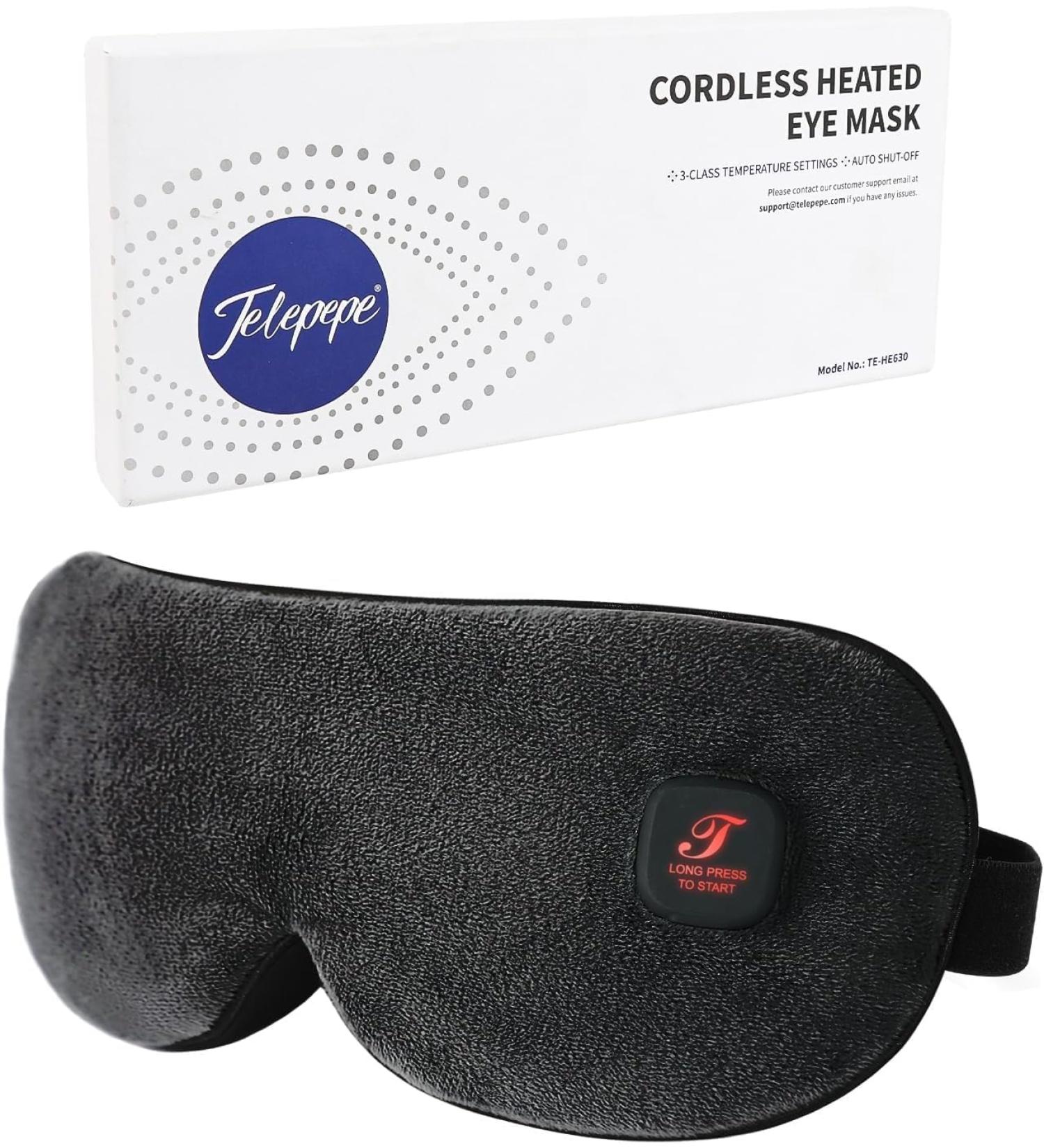Heated Eye Mask - Cordless Warm Compress for Dry Eyes & Blepharitis | Light Blocking 3 Heat Levels Washable - Ideal Gift for Men & Women (Black - Buy Online on GoSupps.com