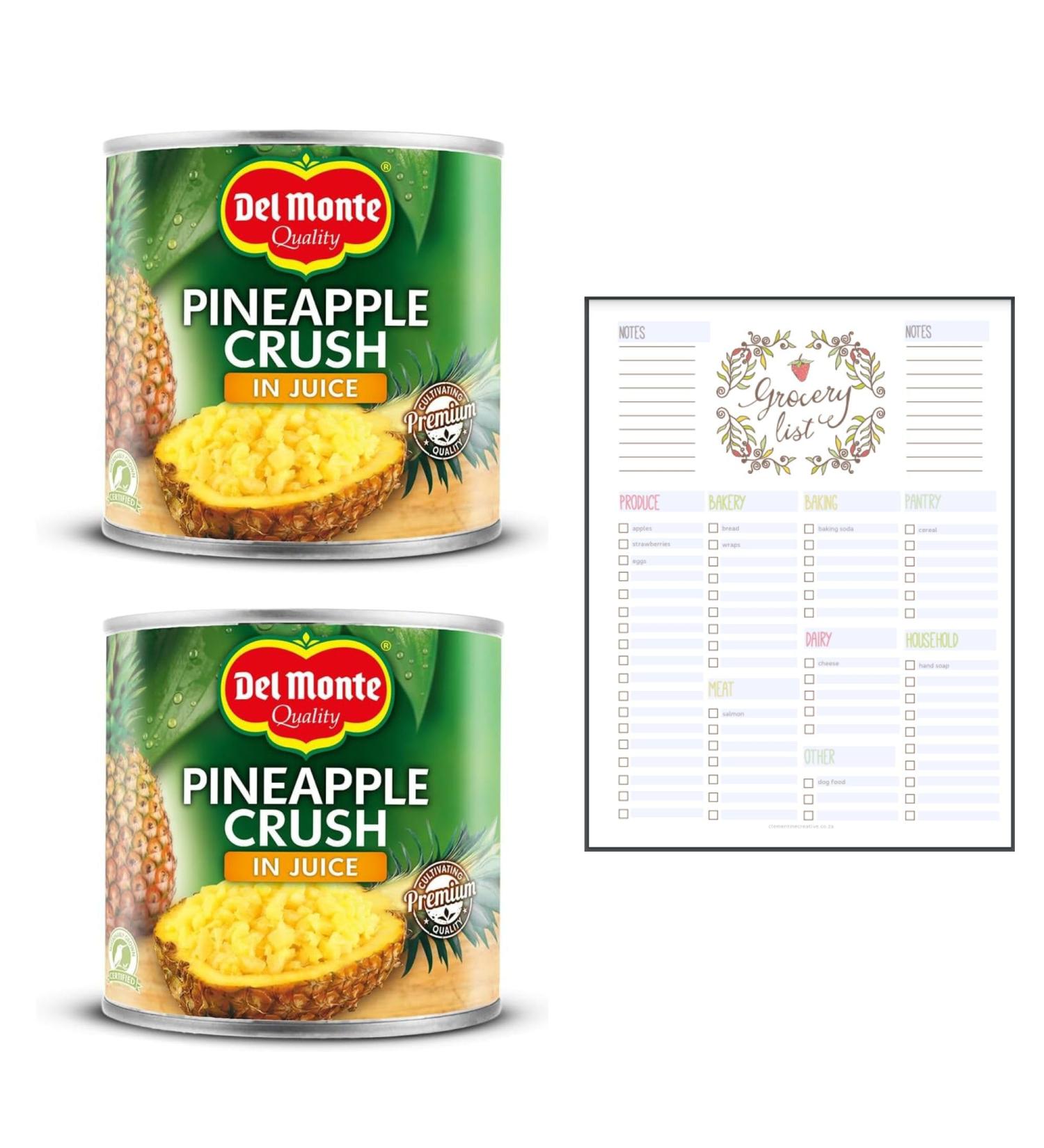 Tinned fruit Bundle which Contains Del Monte Crushed Pineapple In Juice 435g - Pack of 2 with Grocery List Card - Buy Online on GoSupps.com