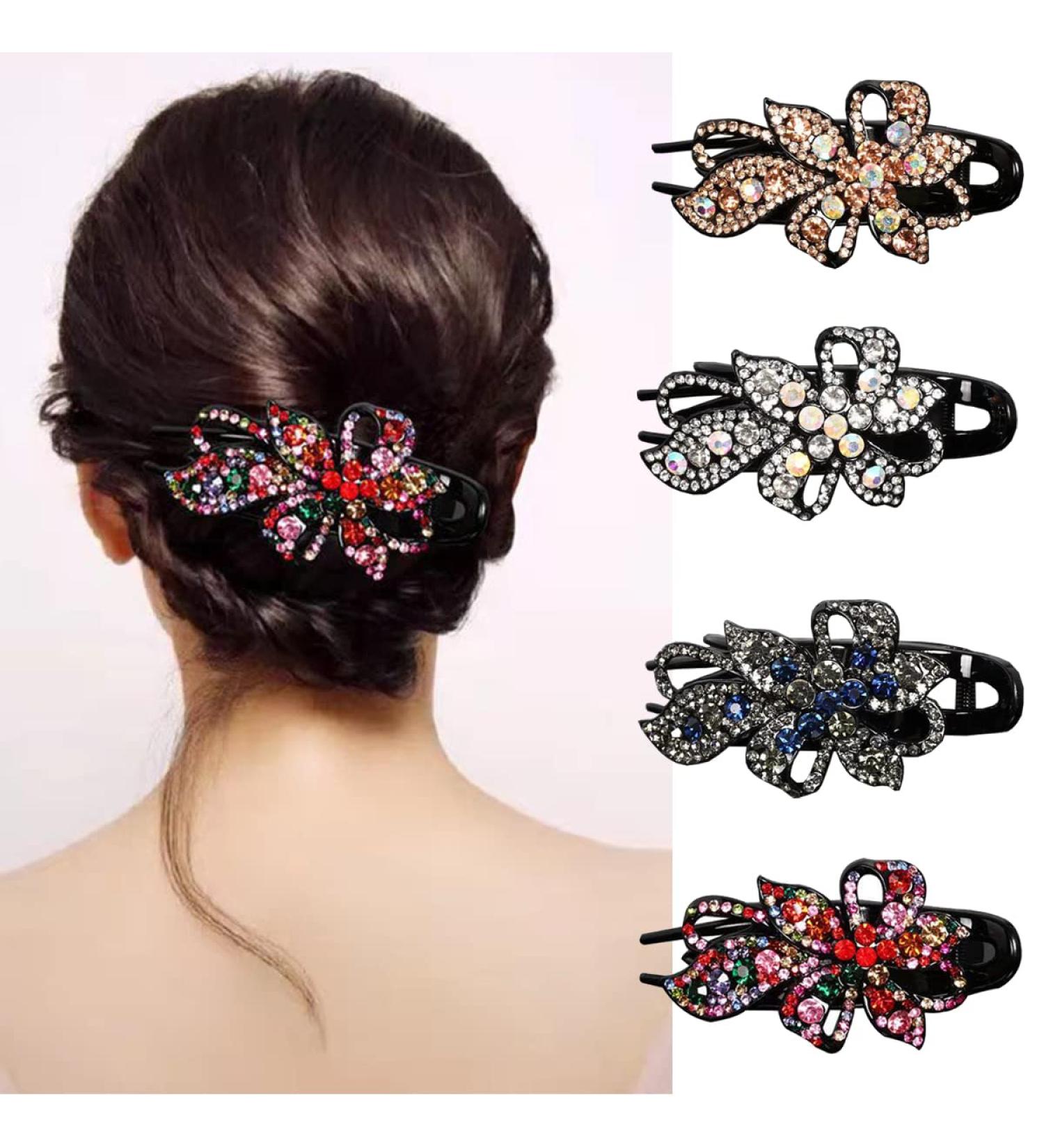 Yusier 4PCS Duckbill Clip Rhinestone Hair Accessory - Floral Diamond Hair Clips for Prom - Buy Online on GoSupps.com