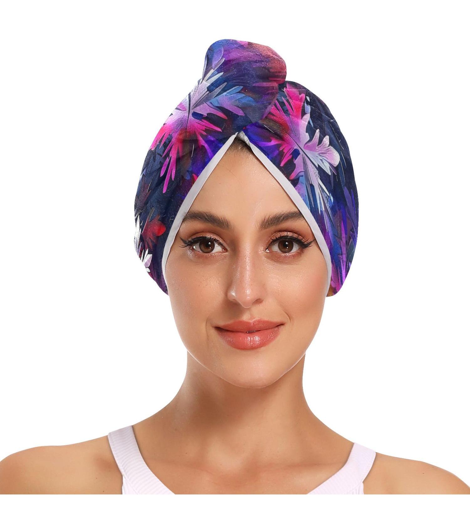 Rainbow Abstract Snowflakes Hair Towel 2 Pack | Super Absorbent Quick Dry Hair Turbans for Women & Girls - Buy Online on GoSupps.com