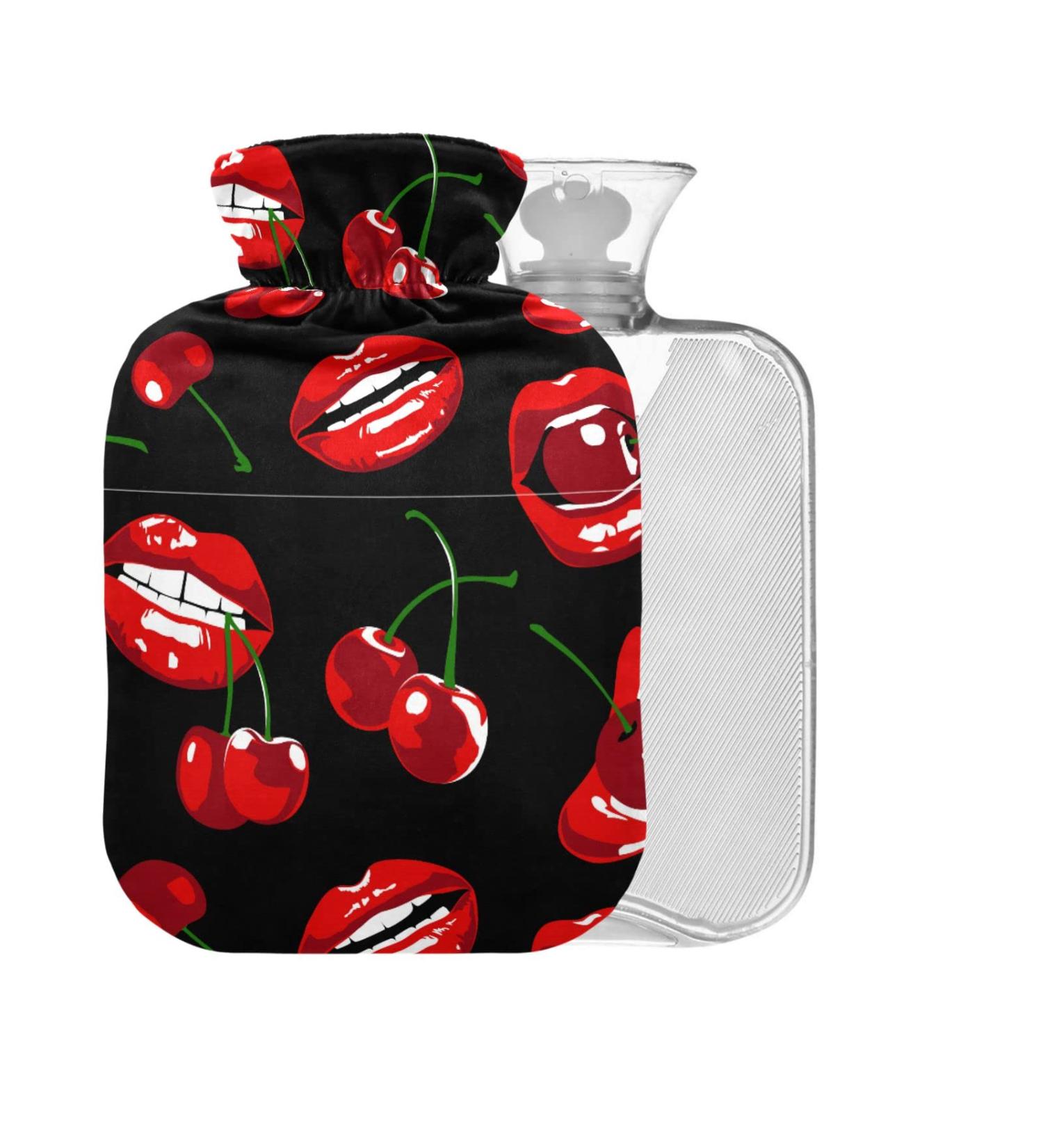 Red Lips Hot Water Bottle with Cover - 2L Cherry BPA Free | Pain Relief for Bed Hands & Feet - Buy Online on GoSupps.com