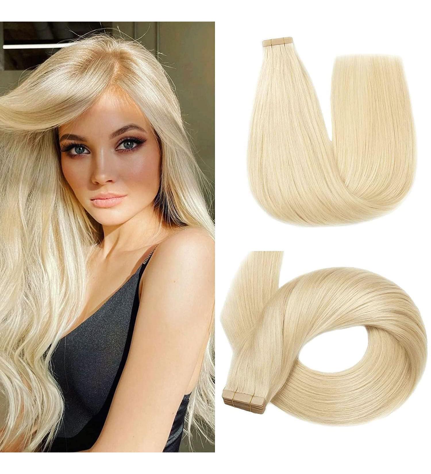 Hotlulana 20 Platinum Blonde Tape Extensions - 100% Real Hair 40pcs Skin Weft #60 - Buy Online on GoSupps.com