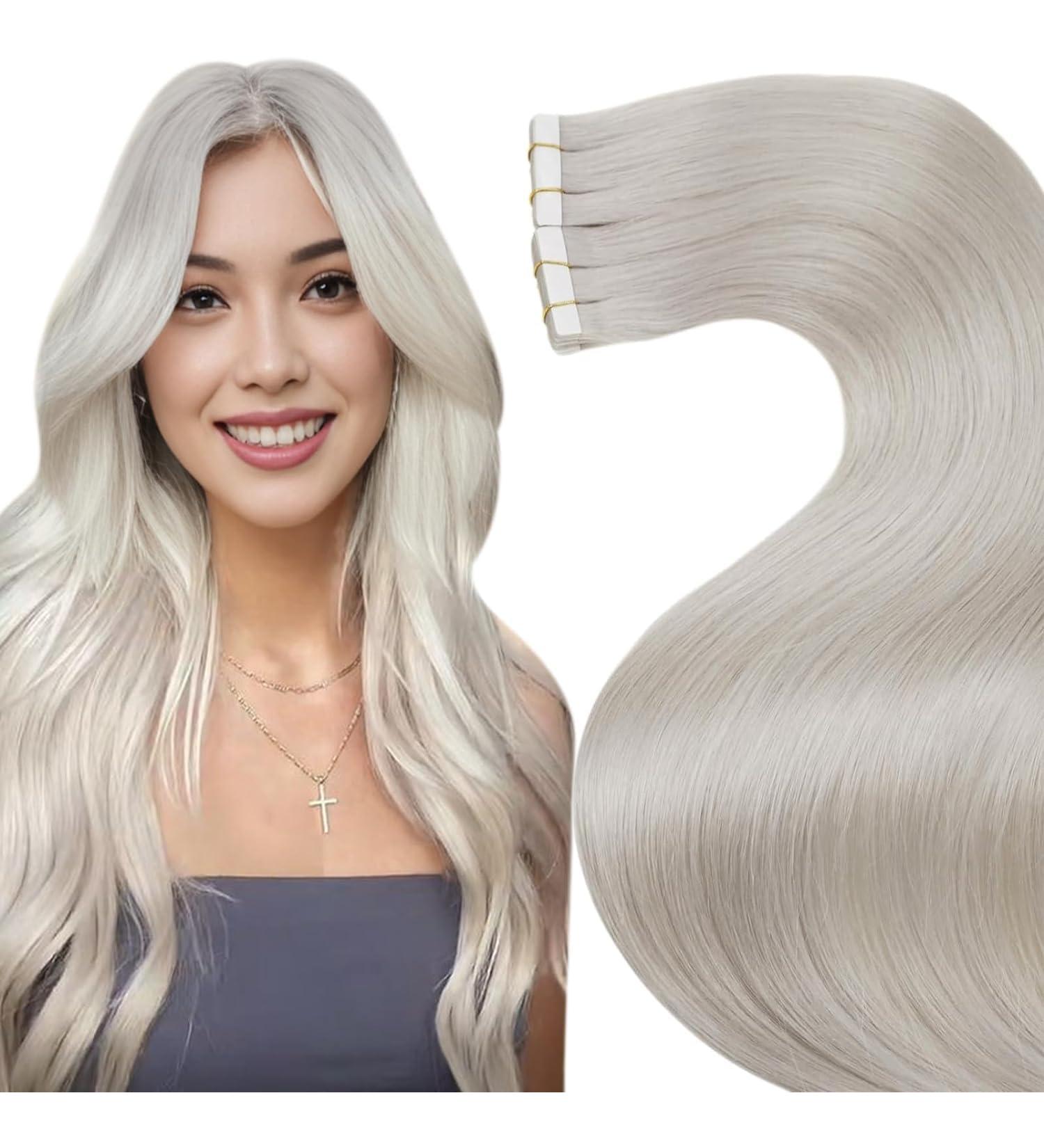 Shop Laavoo Real Hair Tape Extensions - Platinum Blonde Invisible Skin Wefts | 20 Pcs 35cm #60 40g for Ultimate Volume - Buy Online on GoSupps.com