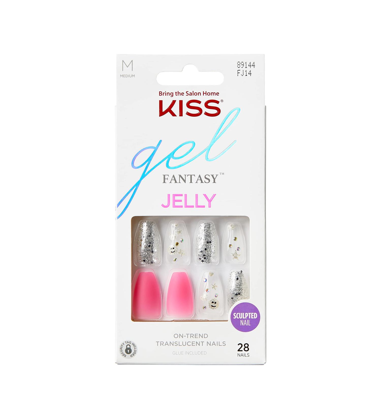 KISS Gel Fantasy Press On Nails - Pink Coffin Shape | Includes Glue 28 Nails Manicure Stick & Mini File | Fun & Jelly Design - Buy Online on GoSupps.com