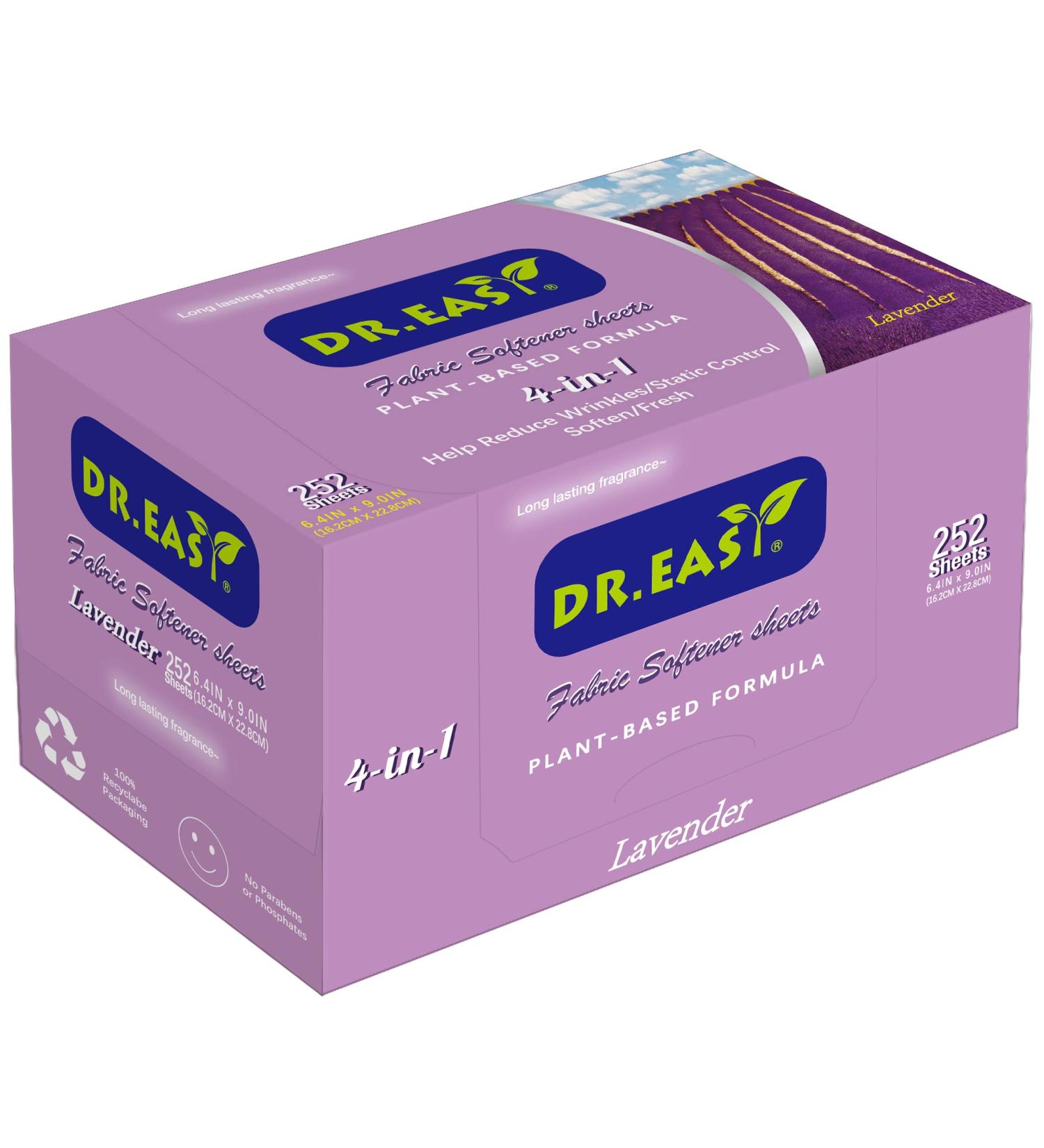 Dr. Easy Plant-Based Lavender Dryer Sheets 252 Ct - Fabric Softener with Essential Oil Scent - Reduce Static & Wrinkles - Repels Pet Hair - (Pack of 1) - Buy Online on GoSupps.com