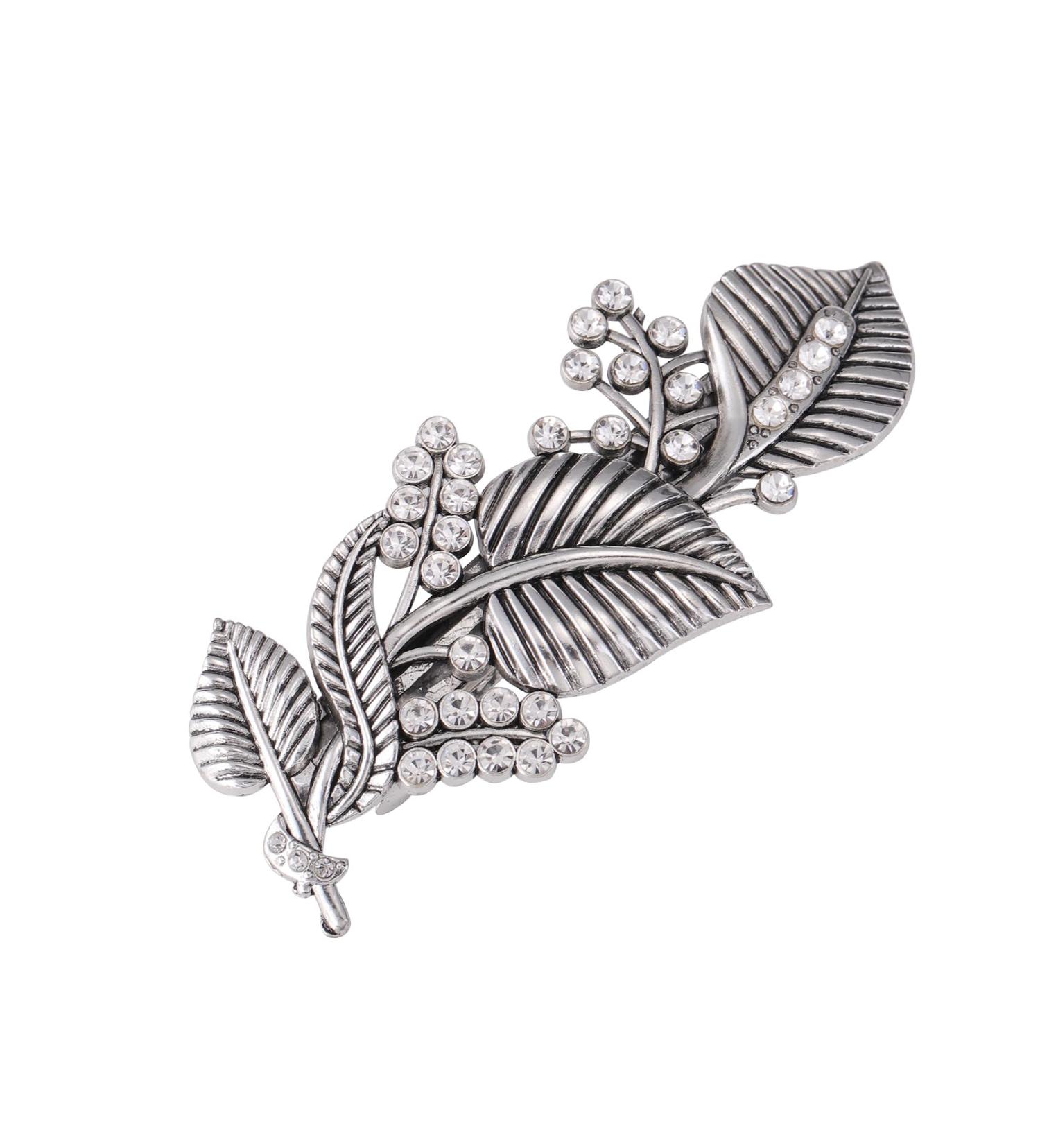 Dreamtimes Oak Leaf Hair Clip Zircon Round Hand Cast Metal Barrette Large Hand Crafted Barrette French Hair Clip Vintage Protection Hair Clip Barrettes Gift for Women Girl (SILVER) - Buy Online on GoSupps.com