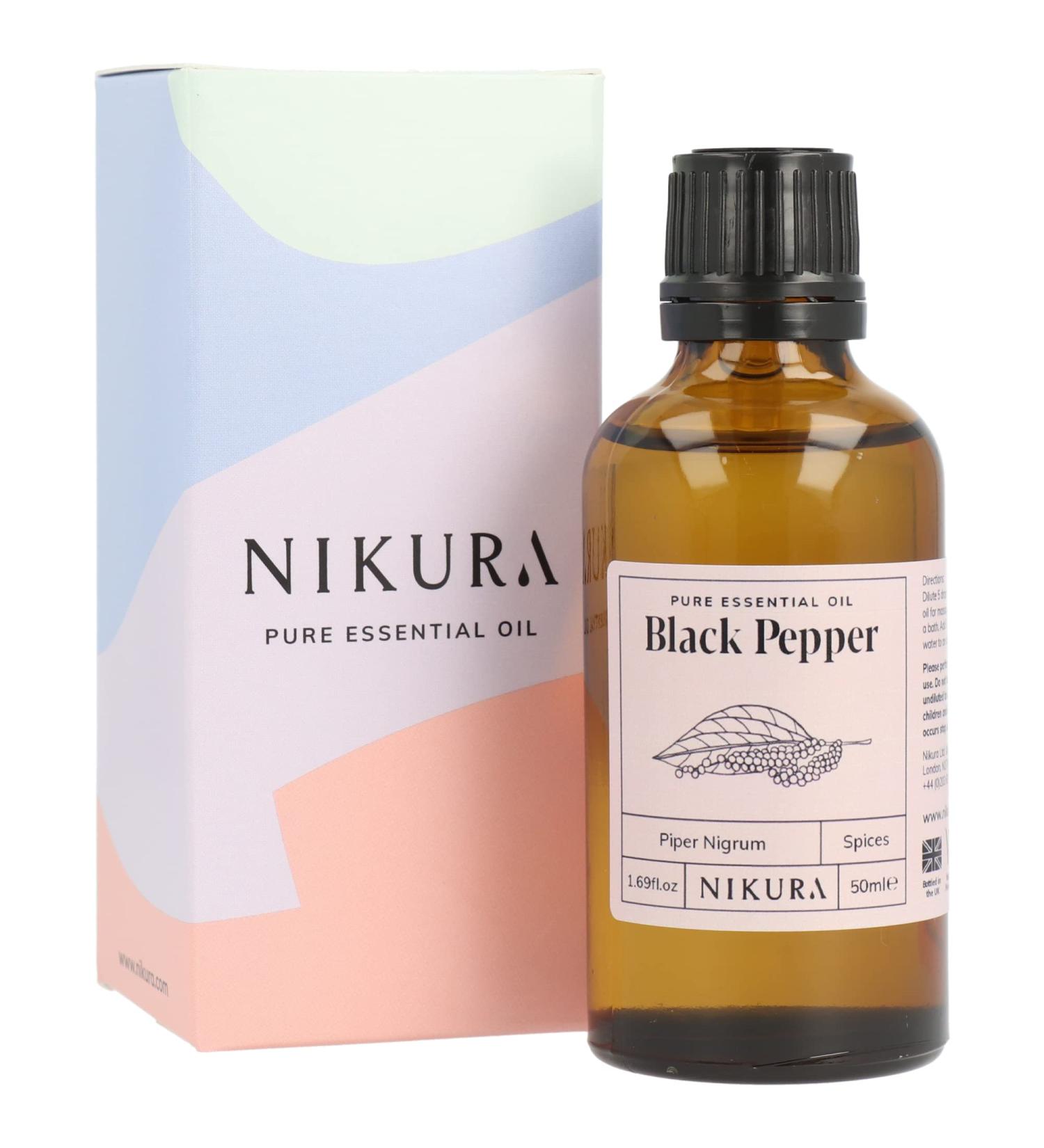 Nikura Black Pepper Essential Oil 50ml - 100% Pure Natural Oil for Aromatherapy, Soap & Candle Making | Stress Relief & Craving Management | Vegan & UK Made - Buy Online on GoSupps.com