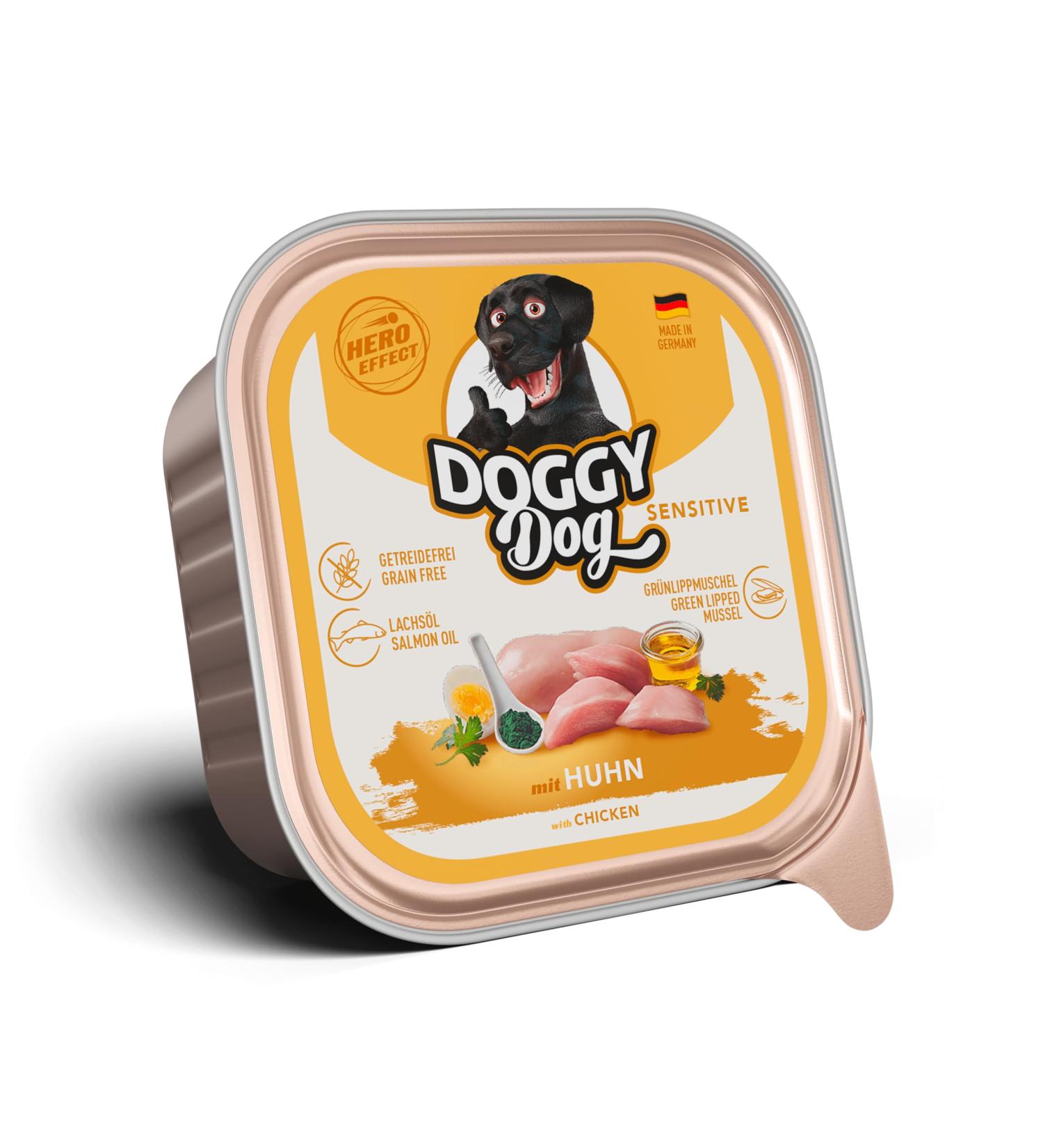 DOGGY Dog Pat Huhn Sensitive Pack of 10 cans of 150 g of cereal-free wet food for dogs with salmon oil and green-lipped mussel particularly well-tolerated complete food  - Buy Online on GoSupps.com