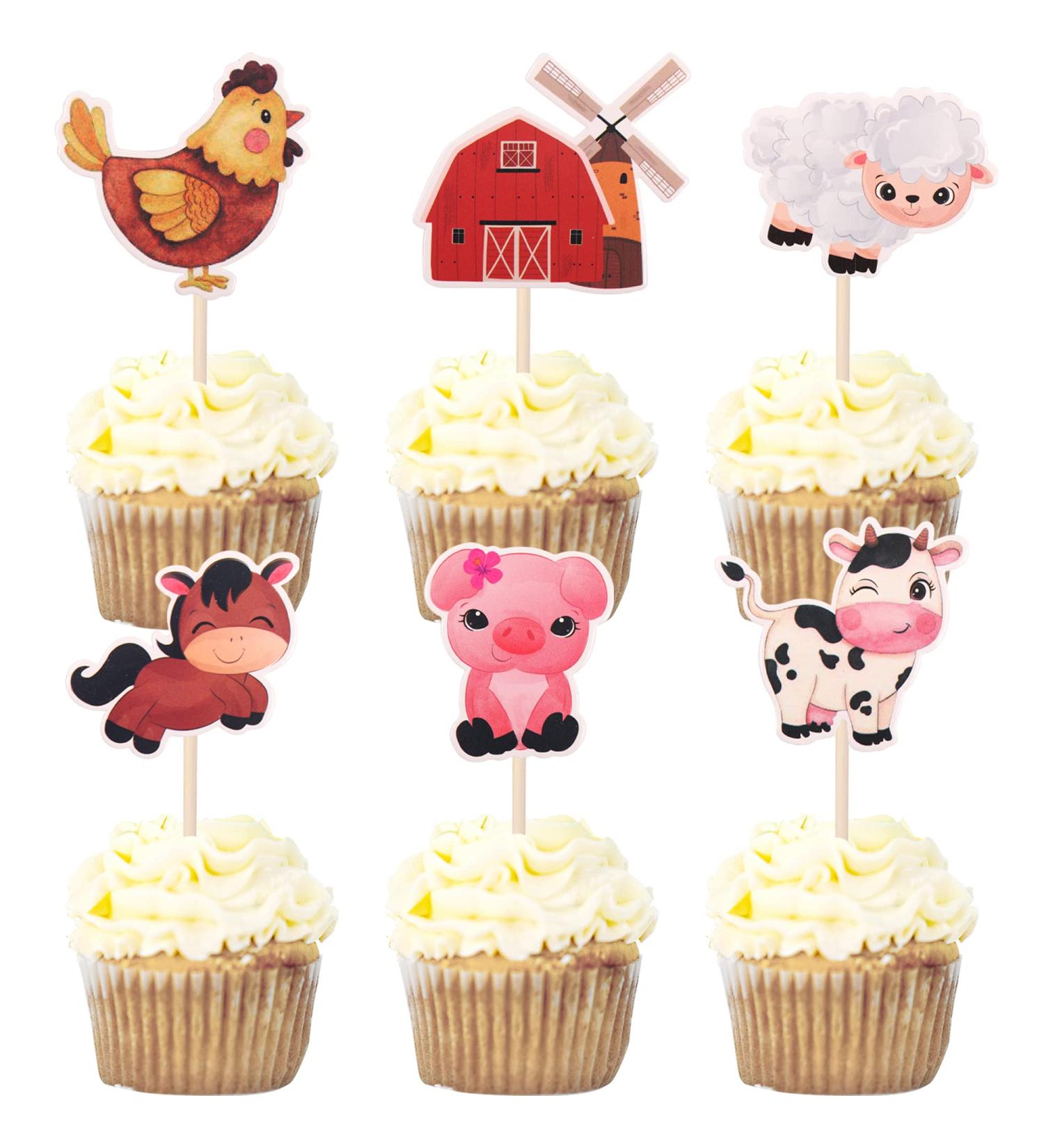 24 Farm Animal Cupcake Toppers - Barn Theme Birthday & Baby Shower Decorations - Buy Online on GoSupps.com