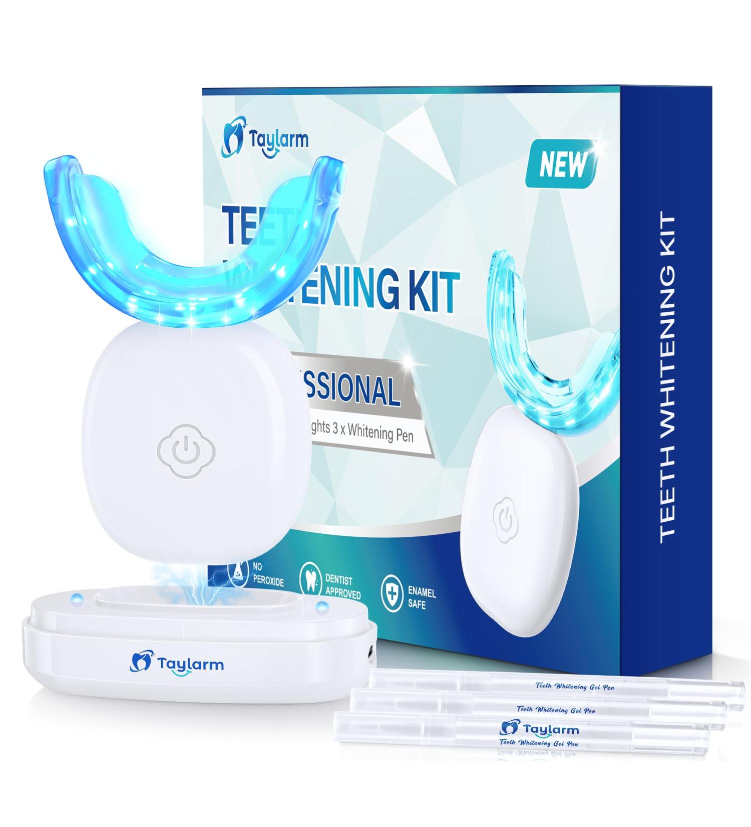 Teeth Whitening Kit | 32X LED Light & Gel Pen | Non-Sensitive Tooth Whitener - Portable Waterproof Professional Oral Care Tools - Buy Online on GoSupps.com