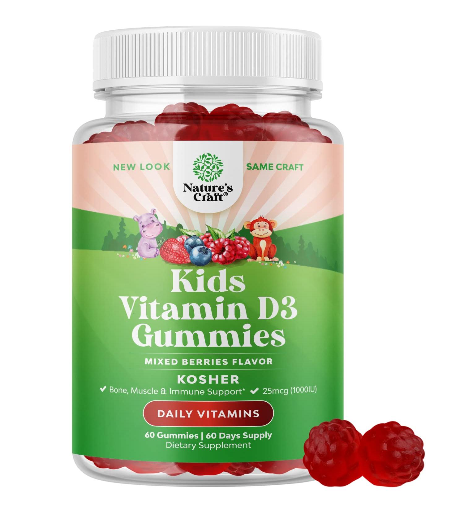 Kids Vitamin D Gummies - 1000 IU Delicious & Nutritious Supplement for Immune, Muscle & Bone Health - Non-GMO Fruit Flavors - Kosher & Gelatin Free - Buy Online on GoSupps.com